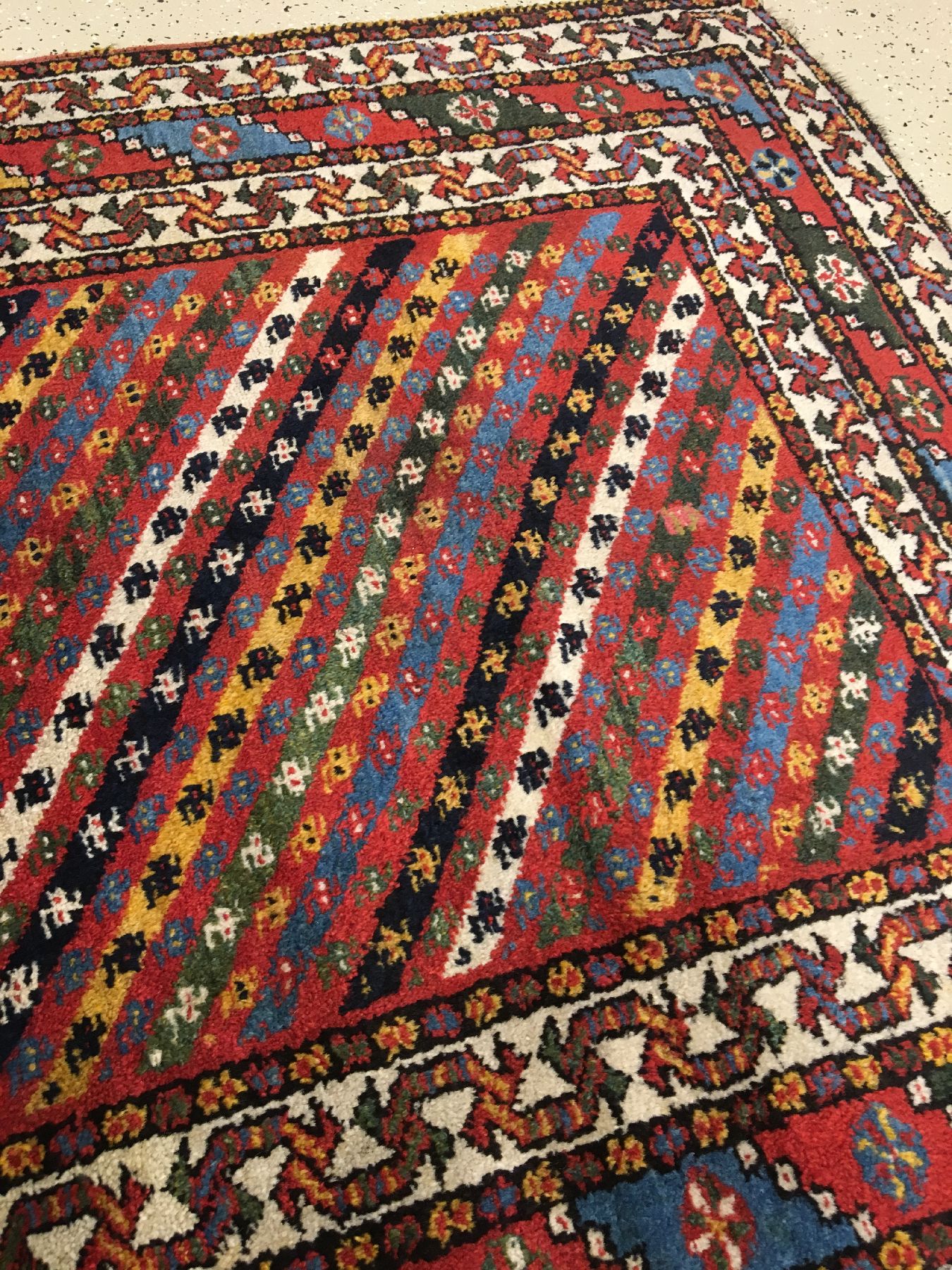 Detail d: Seltener Kurdischer "Streifenteppich" antik, Nordwestpersien, 19.Jhd., Wolle geknüpft auf Wolle. Farbenfroher kurdischer Teppich mit ...