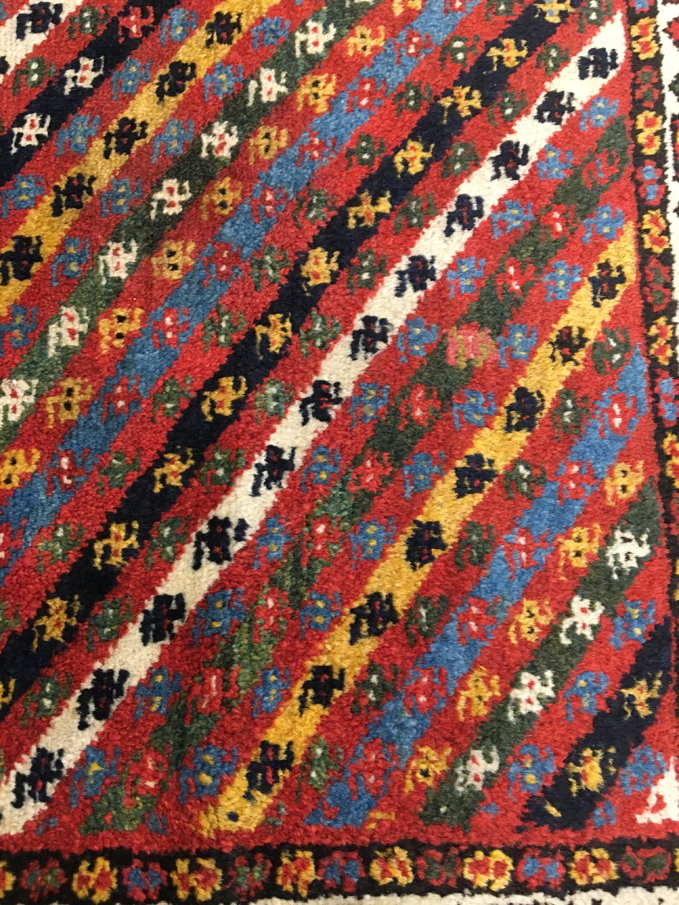 Detail g: Seltener Kurdischer "Streifenteppich" antik, Nordwestpersien, 19.Jhd., Wolle geknüpft auf Wolle. Farbenfroher kurdischer Teppich mit ...