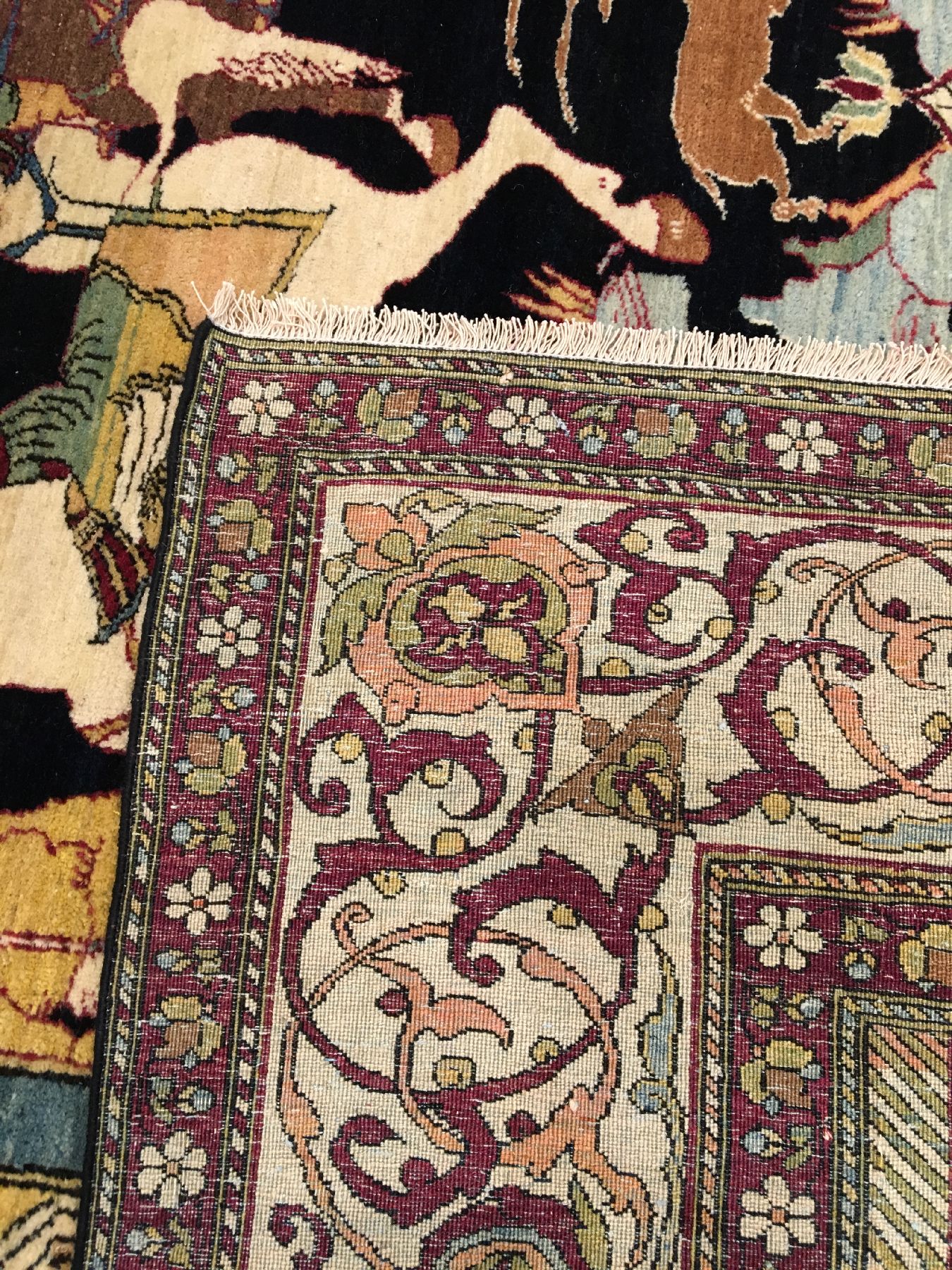 Detail i: Seltener feiner Esfahan "Ahmad" Bildteppich antik (Geschichte von Bahrame Gur), Zentralpersien, 19.Jhd., Korkwolle geknüpft auf ...