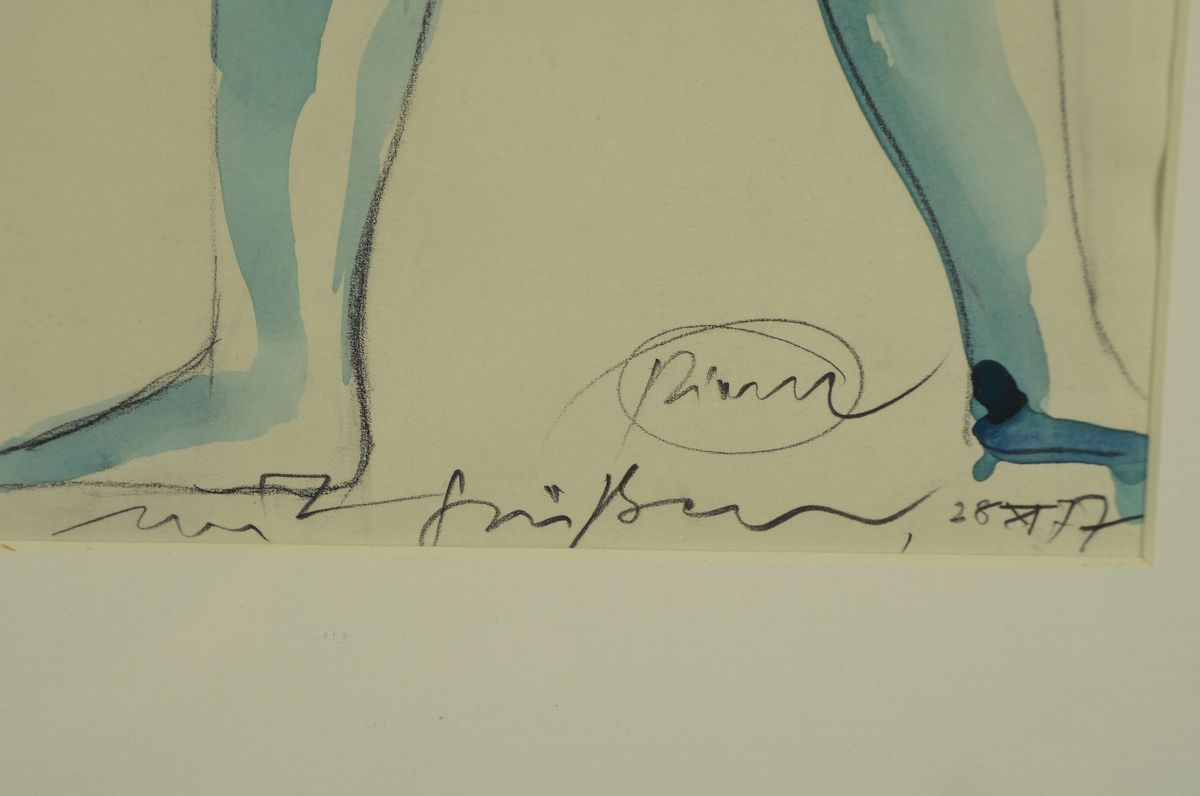 Detail a: Otto Piene 1928-2014, weiblicher Rückenakt, Aquarell über Bleistift,signiert, mit Widmung: "mit Grüßen" und dat. 28.X.77, PP., ...