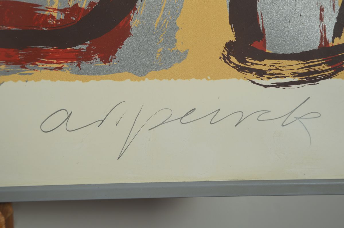 Detail a: A.R. Penck, 1939 - 2017, Farbserigraphie auf dünnem Karton, handsigniert und bez. e.a., Blattgröße 70 x 100 cm, Rahmen: 71 x 101 cm