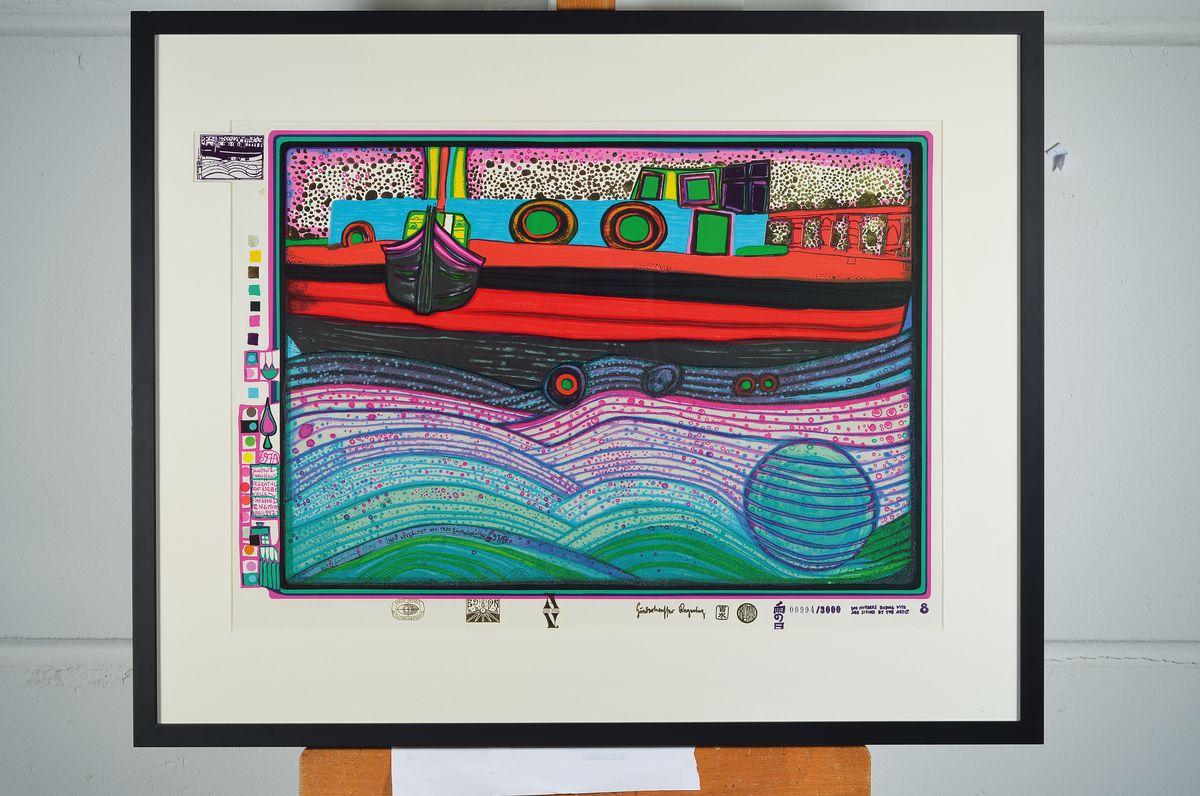 Detail k: Friedensreich Hundertwasser, 1928-2000, Regentag auf Liebe Wellen, Farbserigraphie, Blatt 8 der Mappe, drucksigniert, num. 884/3000, Blattgr. 49.3 x ...
