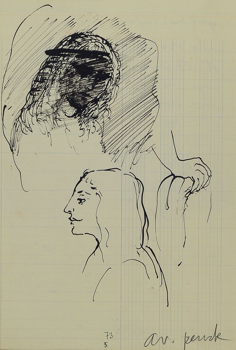 A.R. Penck, 1939- 2017, Tuschfederzeichnung/Skizze auf liniertem Papier, handsigniert, Blattgr. 29.5 x 21 cm/ 54.5 x 42 cm, unter Glas, (kl. ...