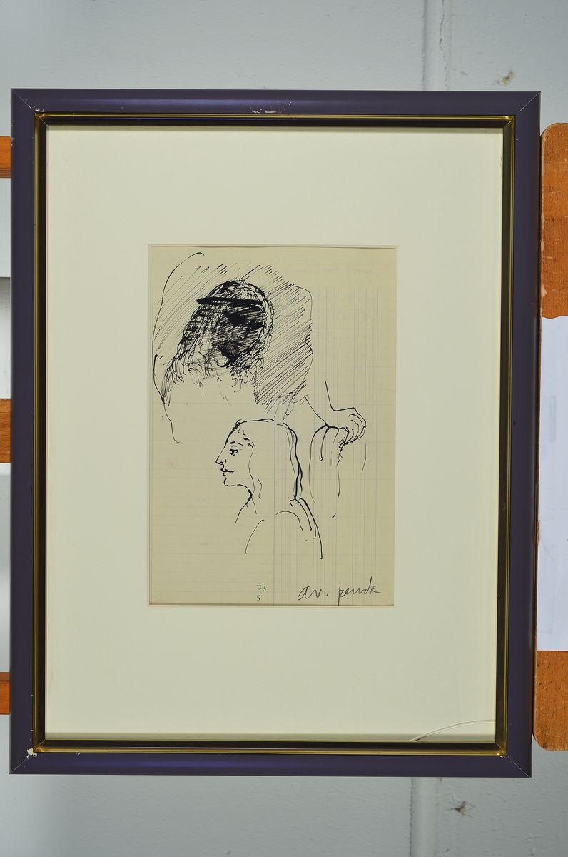 Detail k: A.R. Penck, 1939- 2017, Tuschfederzeichnung/Skizze auf liniertem Papier, handsigniert, Blattgr. 29.5 x 21 cm/ 54.5 x 42 cm, unter Glas, (kl. ...