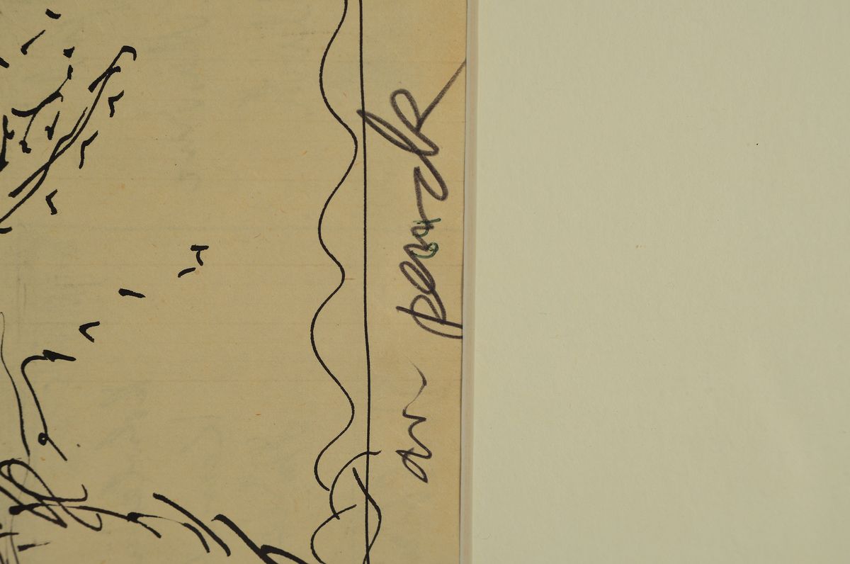 Detail a: A.R. Penck, 1939-2017, Tuschfederzeichnung/Skizze, Landschaft mit Baum und Busch, seitlich handsigniert, auf Papier, 20.5 x 29 cm, 40.5 x 53.5 cm, ...