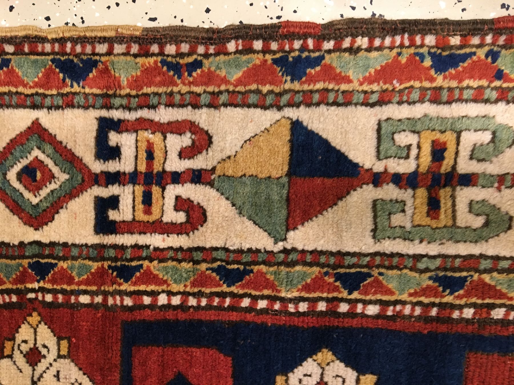 Detail h: Pinwheel Kasak antik (Swastika Kasak), Südwestkaukasus, 19.Jhd., Wolle geknüpft auf Wolle. Seltener Pinwheel Kasak mit typischen Muster aus ...