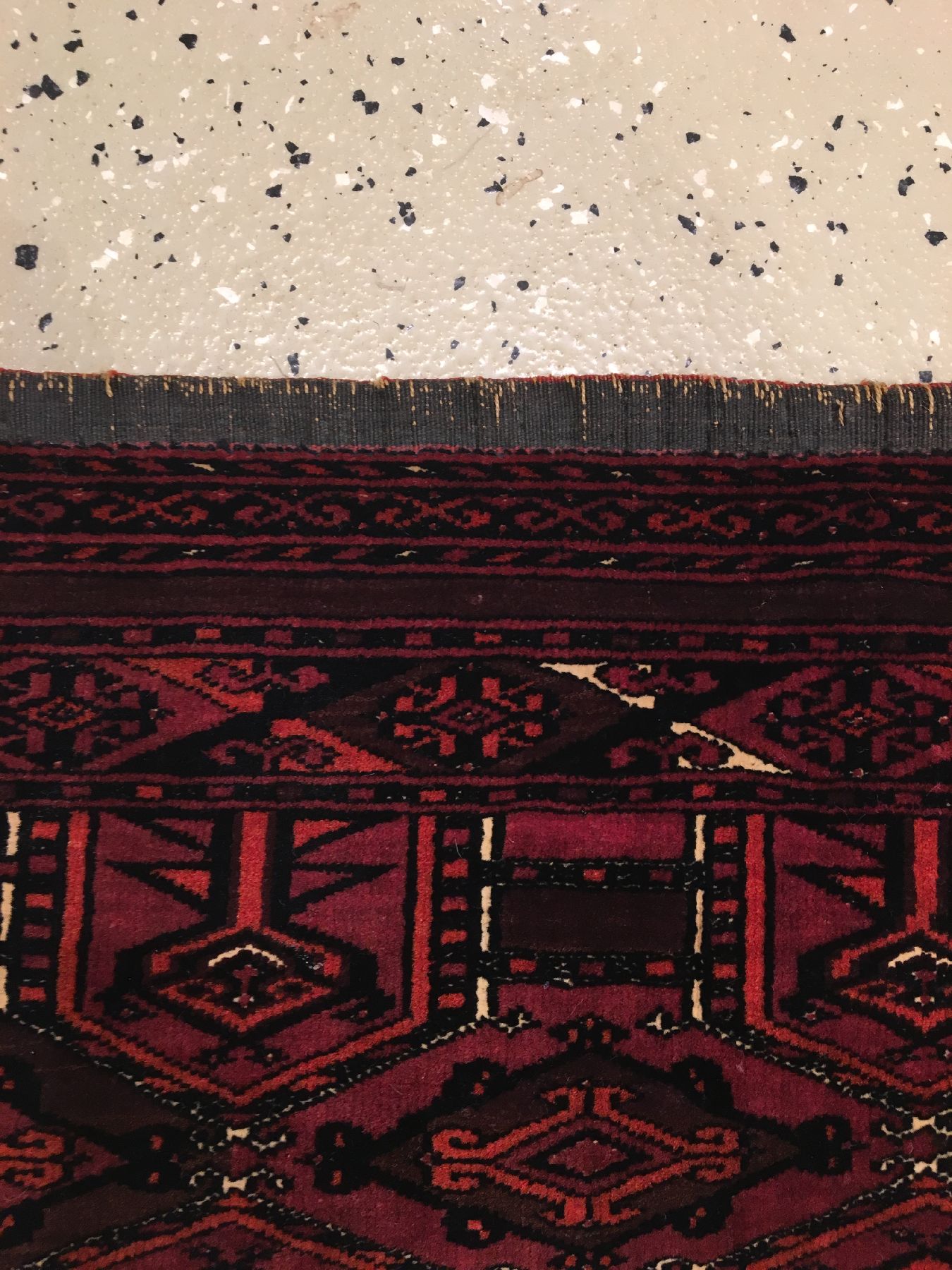 Detail d: Saryk "Torba" antik (Fragment), Turkmenistan, 1.Hälfte 19.Jhd., Wolle mit Baumwoll-Highlights geknüpft auf Wolle. Sehr feine Torba der ...