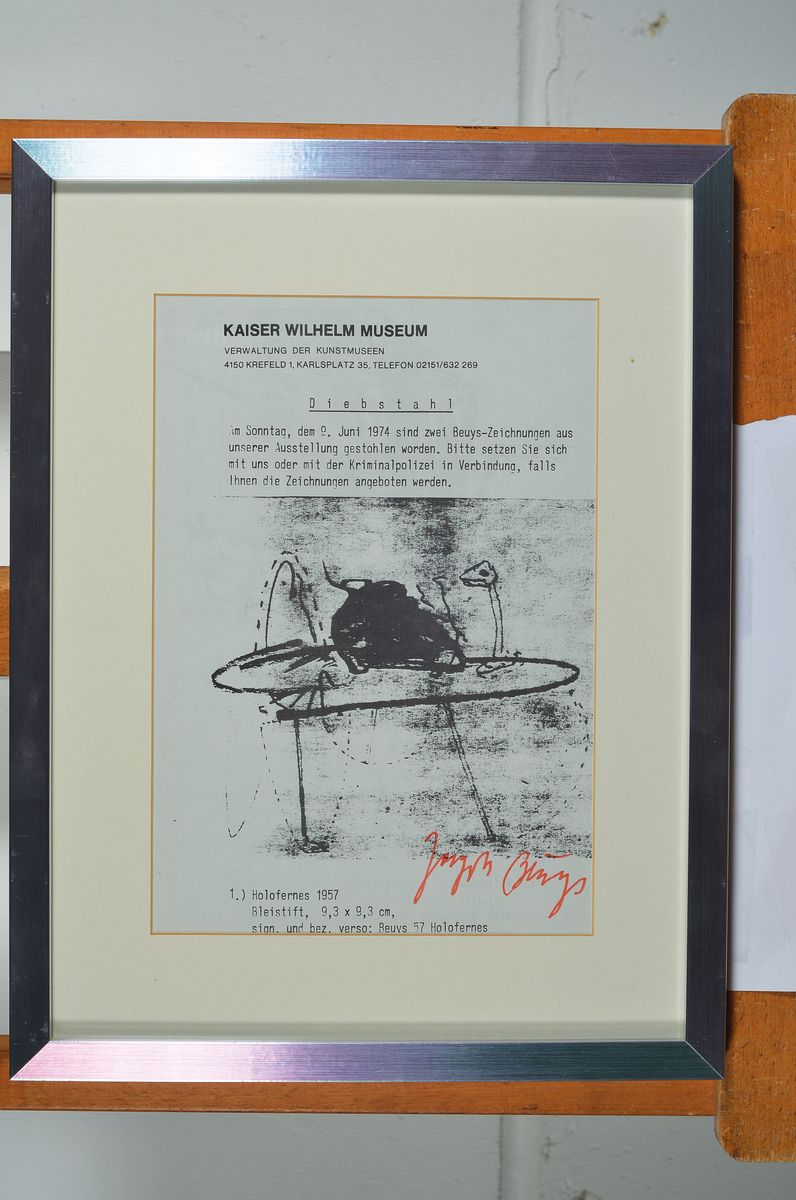 Detail k: Joseph Beuys, 1921-1996, Diebstahl, Offset, handsigniert, anlässlich Diebstahlsuche Kaiser Wilhelm Museum Krefeld, vgl. Schellmann/Klüser 156, Ed. ...