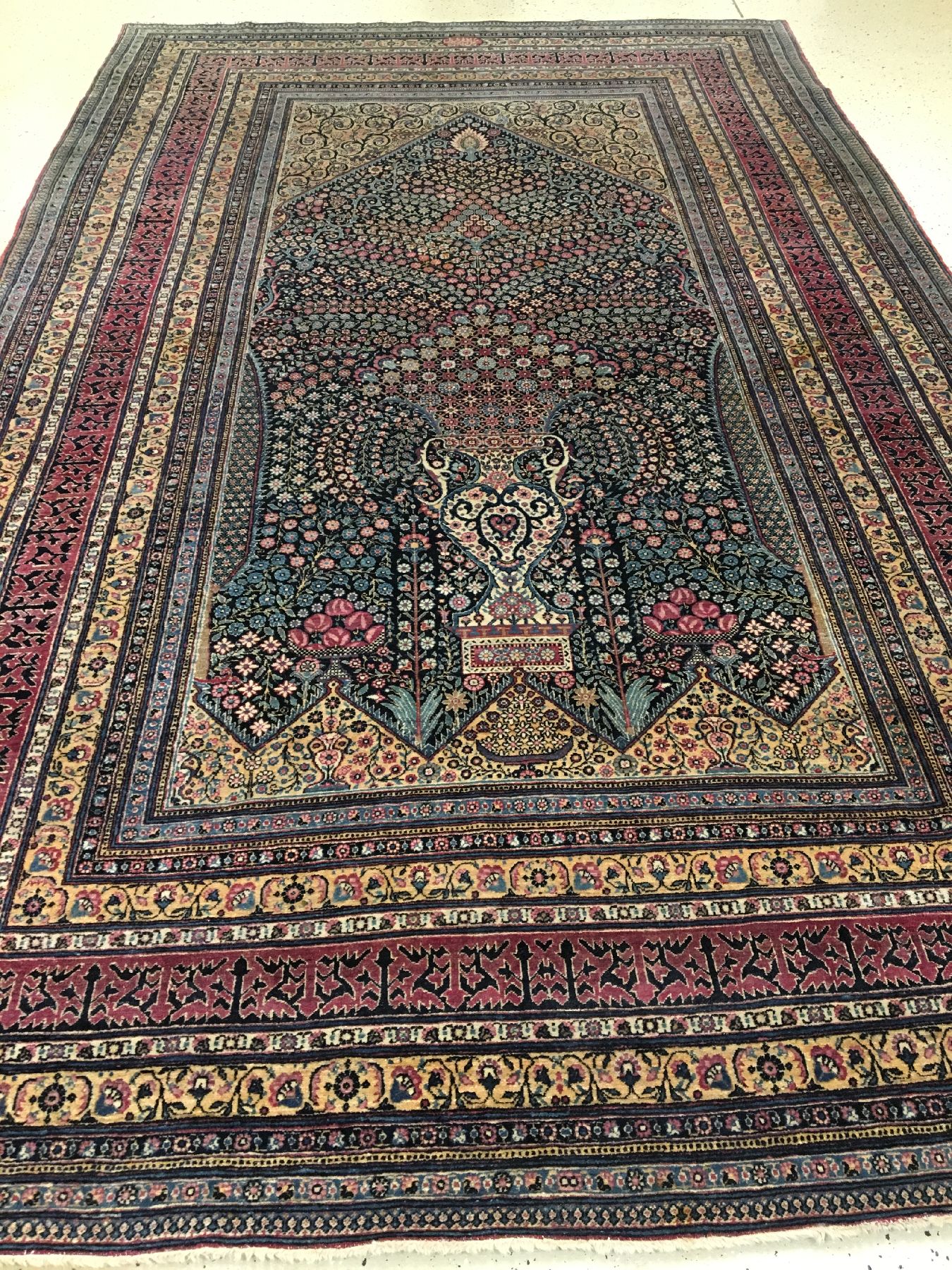 Detail a: Großer Teheran "Asgar Dalirian" antik "Signiert" (Mille Fleur), Zentralpersien, 19.Jhd., Korkwolle geknüpft auf Baumwolle. ...