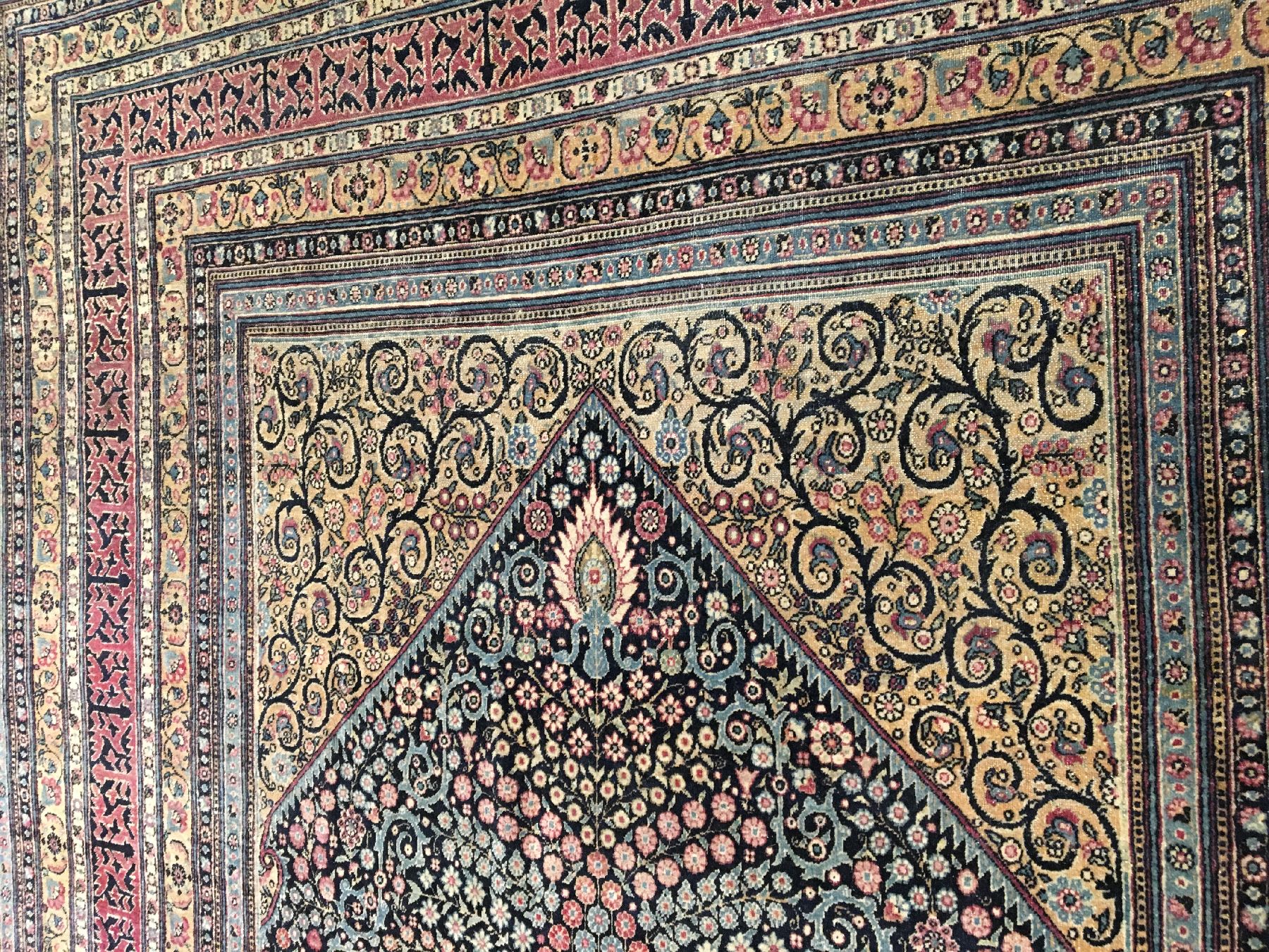 Detail h: Großer Teheran "Asgar Dalirian" antik "Signiert" (Mille Fleur), Zentralpersien, 19.Jhd., Korkwolle geknüpft auf Baumwolle. ...