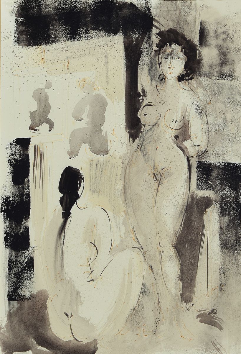 Antonio Diego Voci, 1920-1985, Aktmodel, pp, unter Glas gerahmt , gesamt ca. 72,5x52,5 cm
