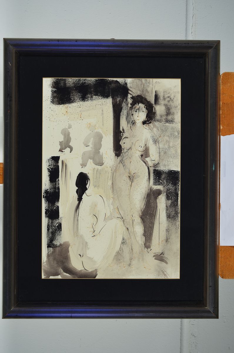 Detail k: Antonio Diego Voci, 1920-1985, Aktmodel, pp, unter Glas gerahmt , gesamt ca. 72,5x52,5 cm