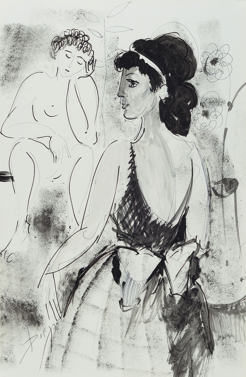 Antonio Diego Voci, 1920-1985, Aktmodel, links unten sign., pp, unter Glas gerahmt, gesamt ca. 72,5x52,5 cm
