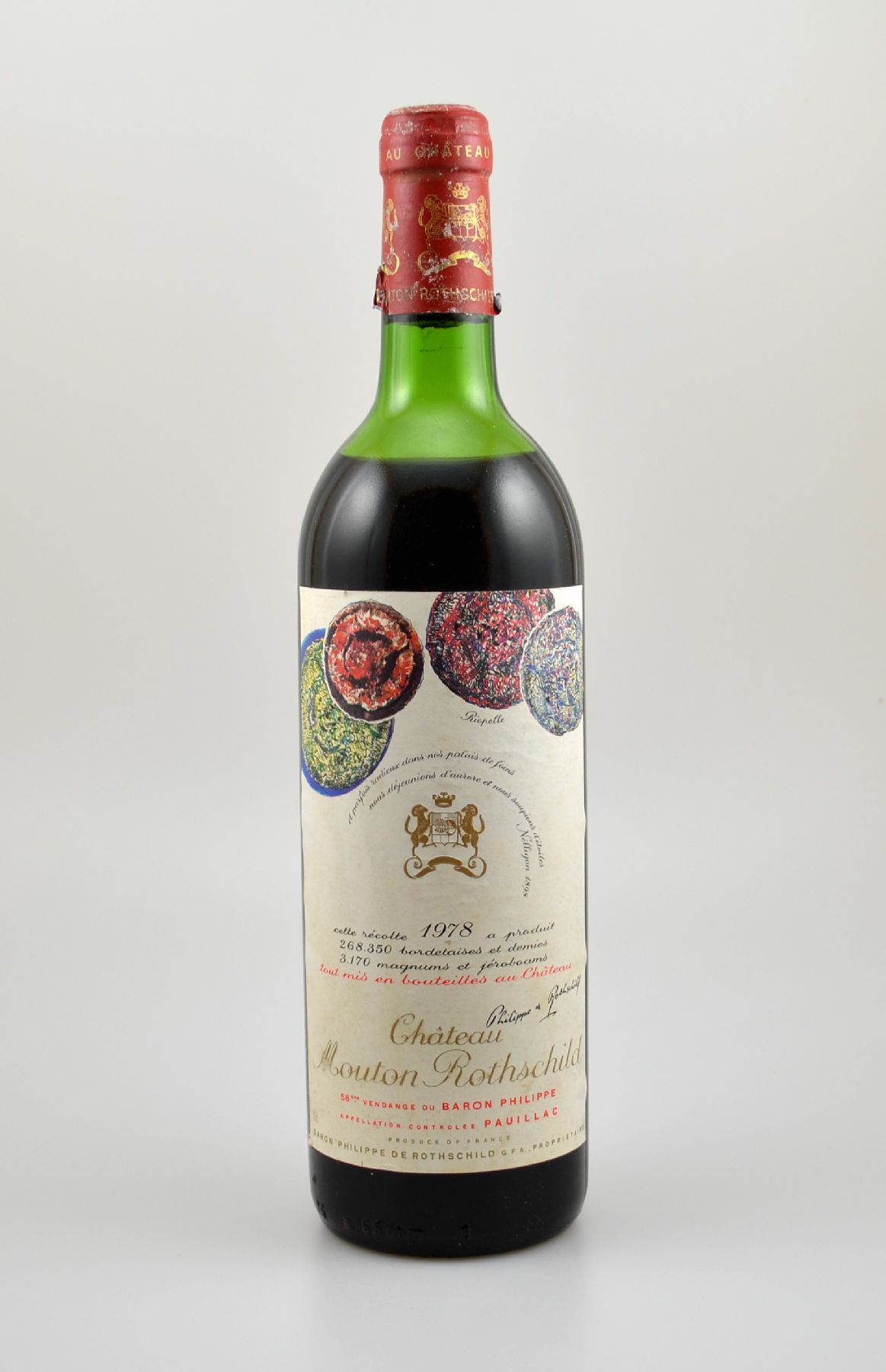 1 Flasche 1978 Chateau Mouton Rothschild, Pauillac, Premier Grand Cru Classe, ca. 75 cl, Füllstand: ca. mid shoulder, Etikett min. beschmutzt, ...