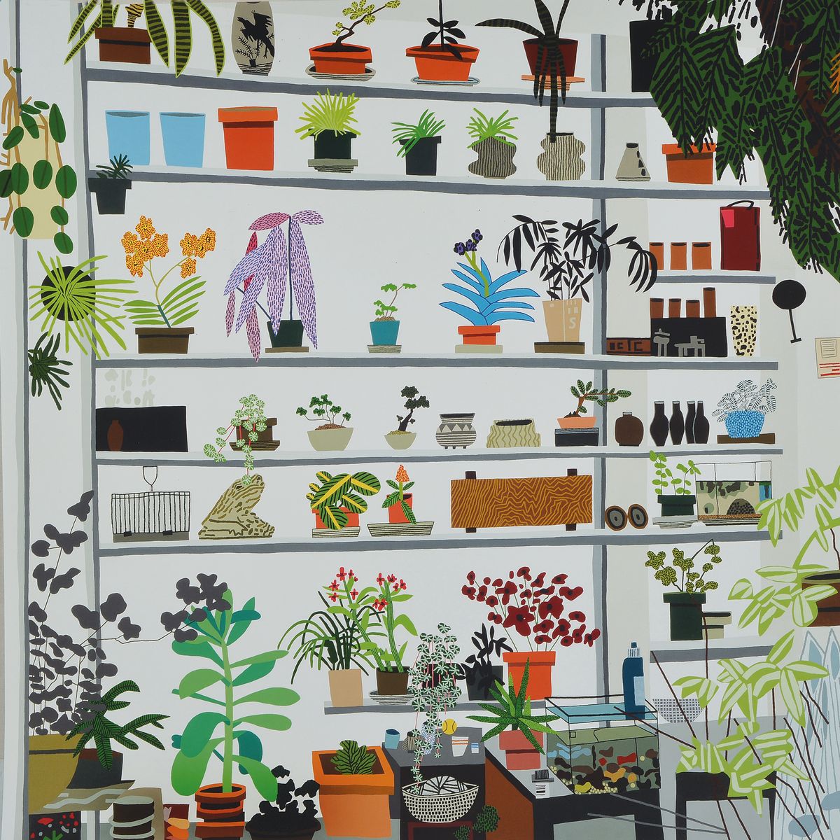 Jonas Wood, geb. 1977, Large Shelf Still Life, Ausstellungsplakat Voorlinden Niederlande 2017/2018, Farboffset, ca. 58x58cm