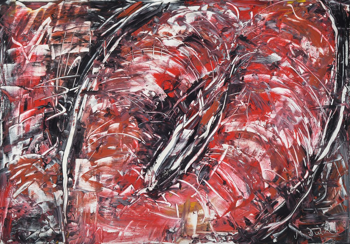 Madeleine Dietz, geb. 1953 Mannheim, mehrfach ausgezeichnete Künstlerin mit zahlreichen Ausst., hier: Ohne Titel, abstrakte Komposition, Acryl/Lwd, ...