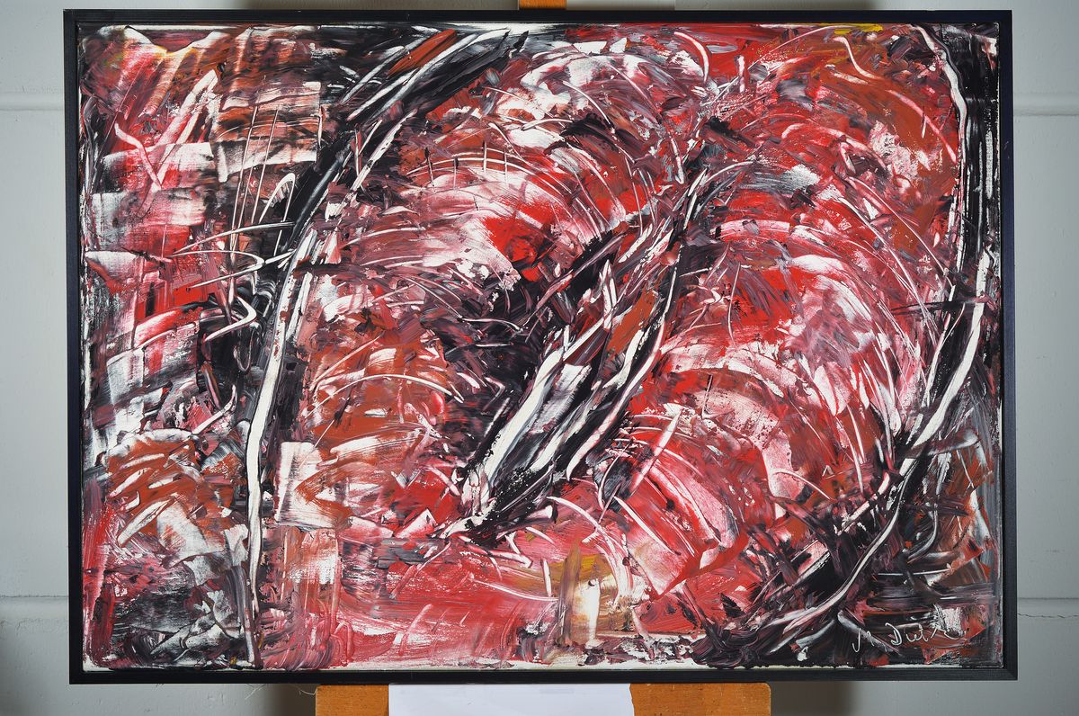 Detail k: Madeleine Dietz, geb. 1953 Mannheim, mehrfach ausgezeichnete Künstlerin mit zahlreichen Ausst., hier: Ohne Titel, abstrakte Komposition, Acryl/Lwd, ...