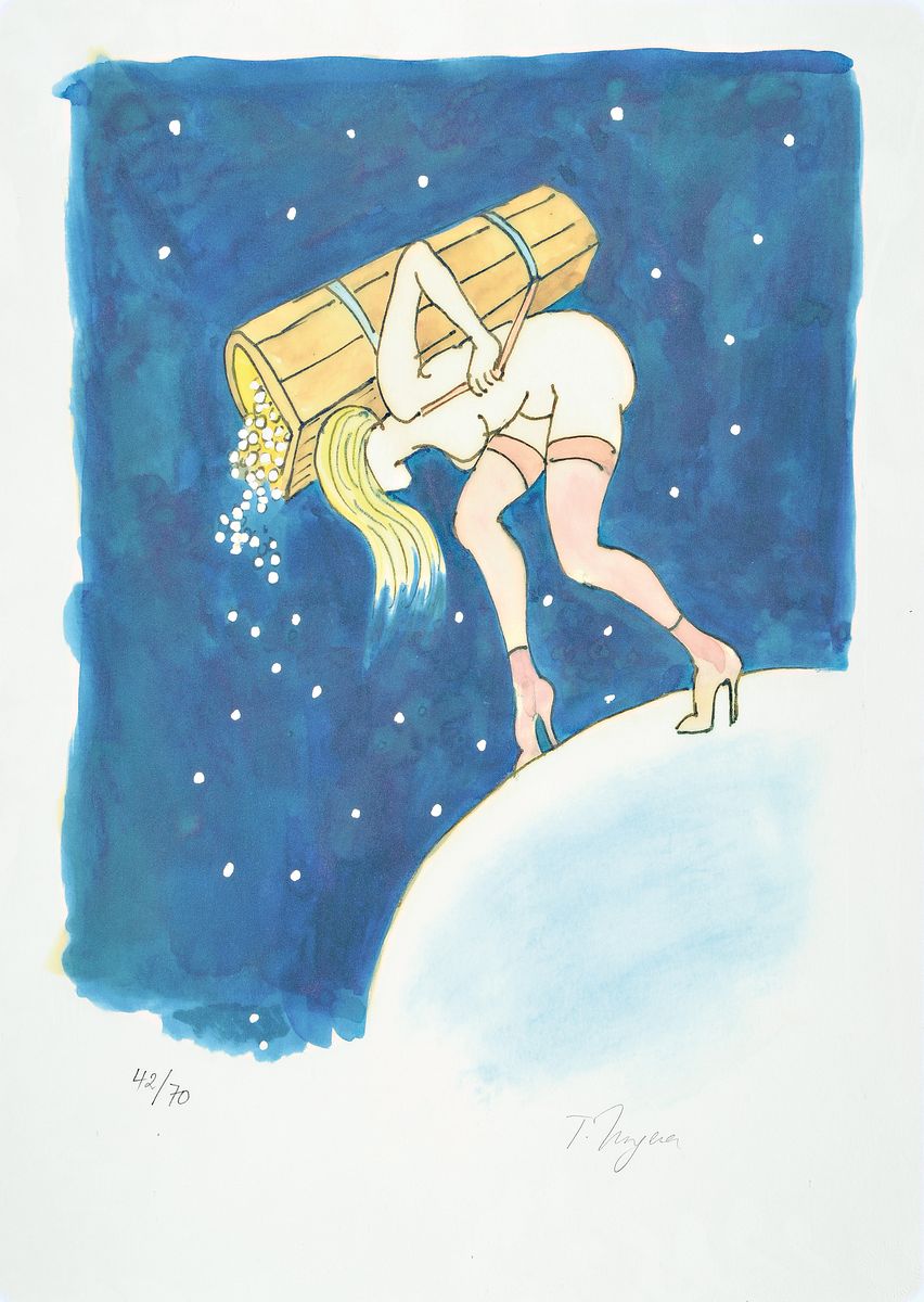 Tomi Ungerer 1931-2019, Farblithografie, handsign., num. 42/70, Motiv ca. 60x42, unter Glas gerahmt ca. 74x54 cm