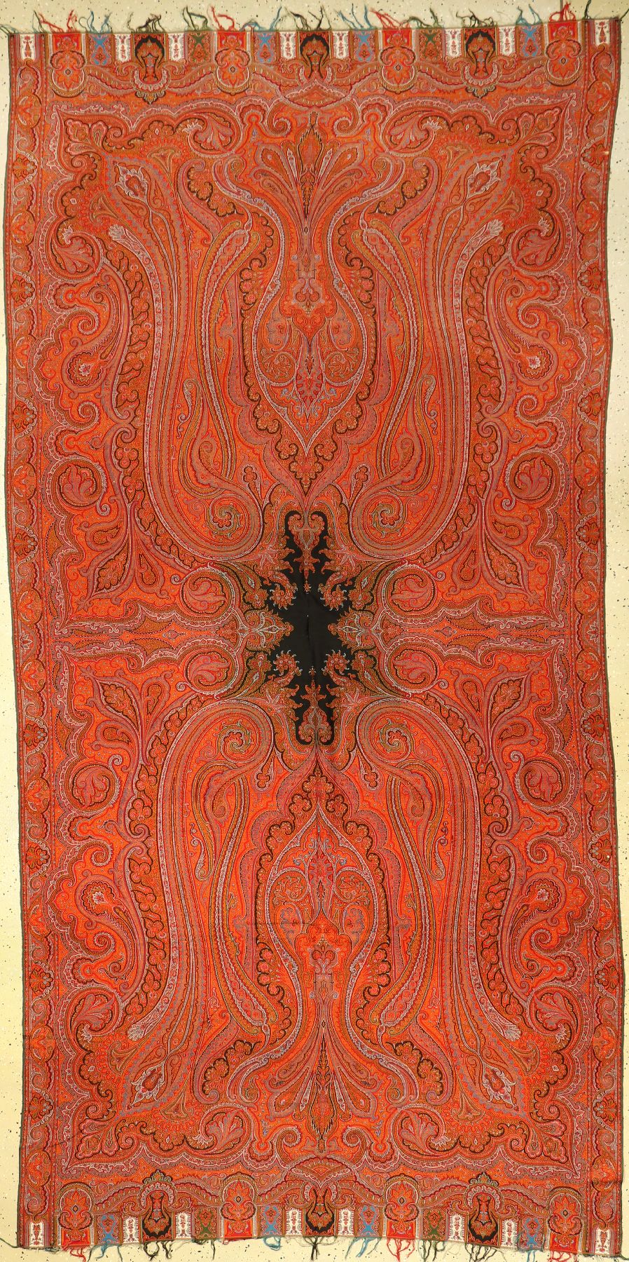 Kashmir Shawl Textil, Indien, Maschinell, ca. 40 Jahre, Wolle, ca. 318 x 158 cm, EHZ: 2