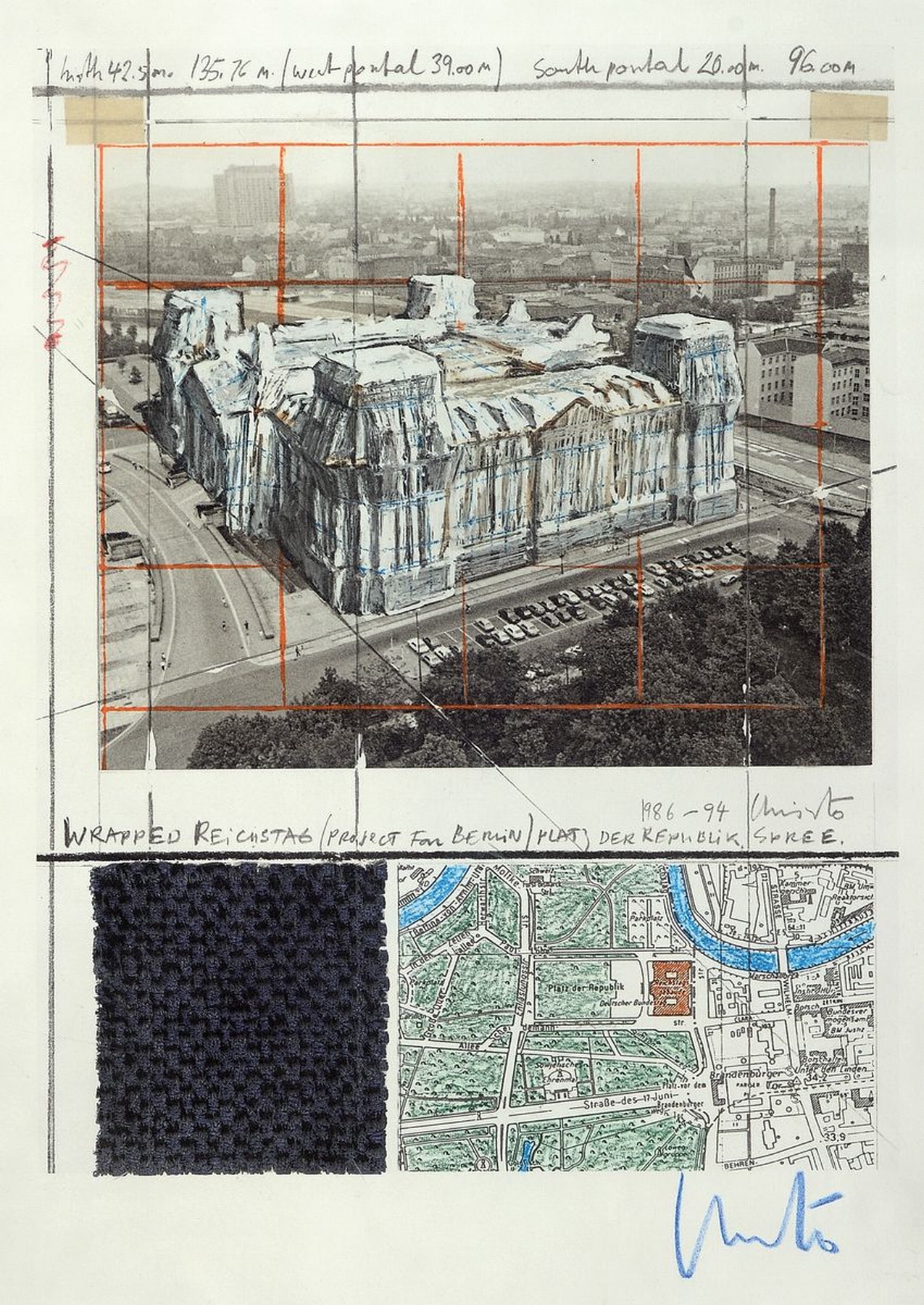 Christo, geb. 1935, Wrapped Reichstag, unter Plexiglas gerahmt, ca. 31x41 cm