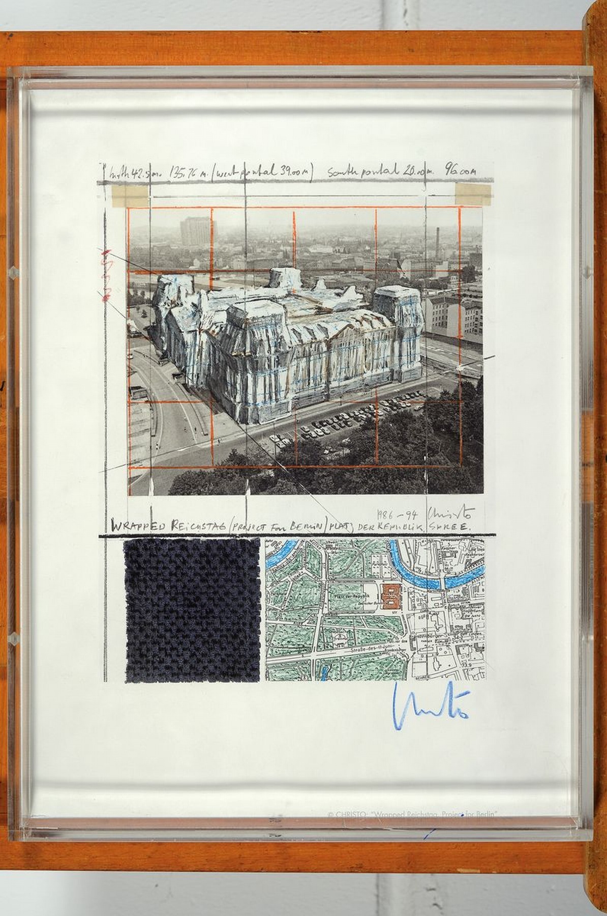 Detail k: Christo, geb. 1935, Wrapped Reichstag, unter Plexiglas gerahmt, ca. 31x41 cm