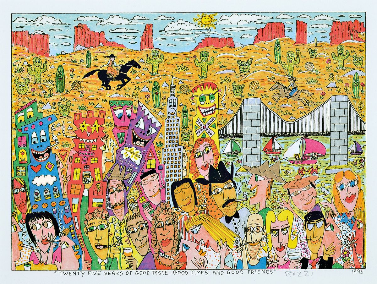 James Rizzi, 1950-2011, Twenty five years of good taste, good times, and good friends, Farblithografie, handsign., dat. 1995, Motiv ca. 22,5x31 cm, ...