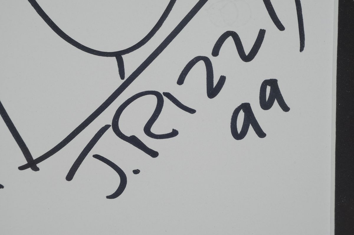 Detail a: James Rizzi, 1950-2011, Filzstiftzeichnung, handsign., dat. 99, unter Glas gerahmt, gesamt ca. 42,5x32,5 cm