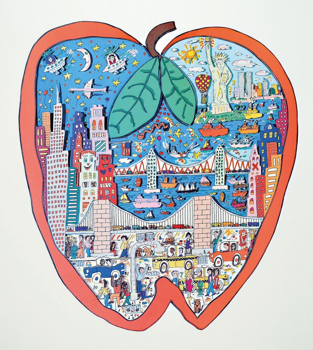 James Rizzi, 1950-2011 New York, Farbsiebdruck, Apple, unter Glas gerahmt, ca. 68x48xm/76x56cm