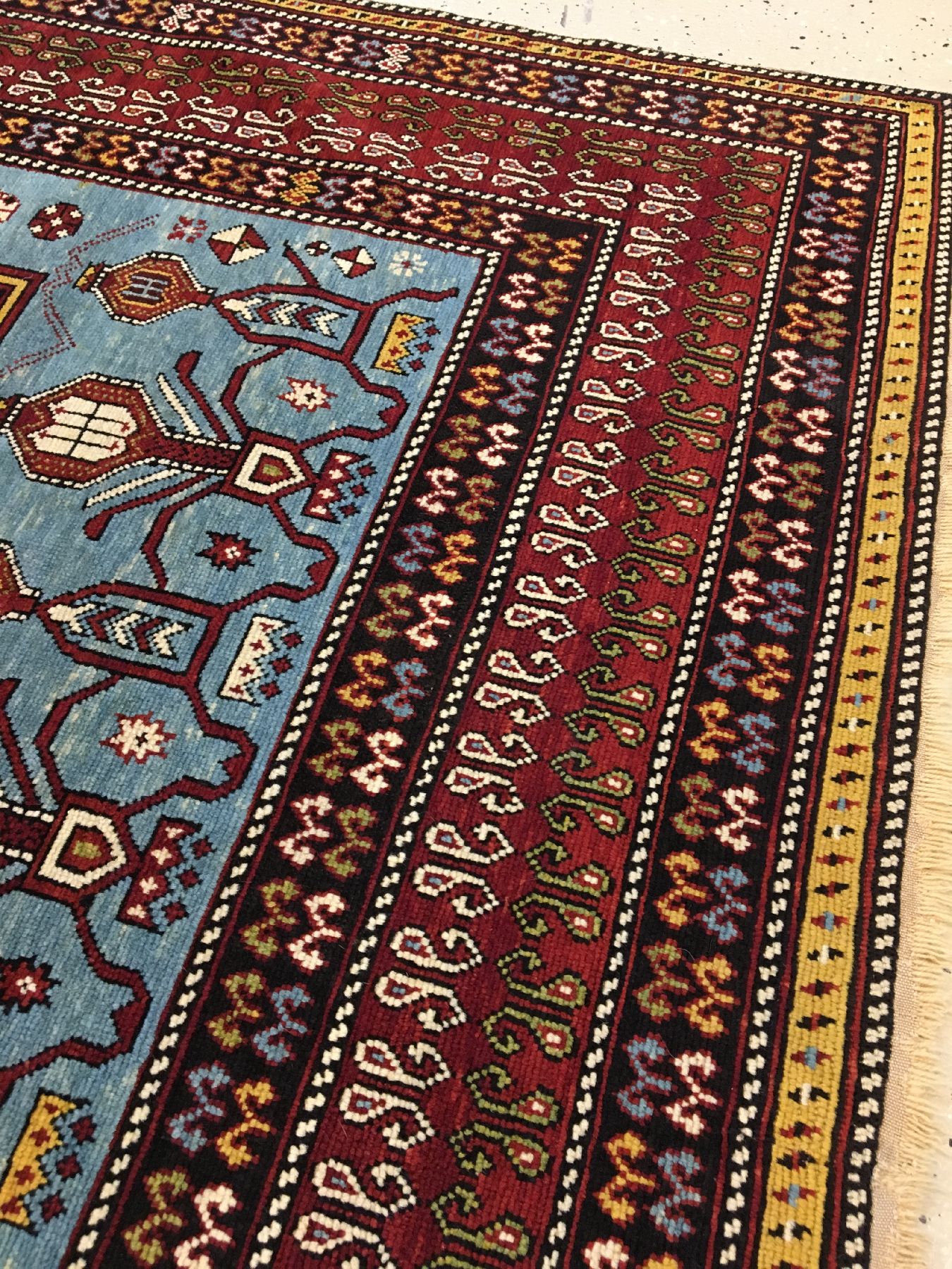 Detail f: Sehr feiner Marasali "Tachte" antik, Ostkaukasus Schirwan-Gebiet, 19.Jhd., Wolle geknüpft auf Wolle. Sehr fein geknüpfter Schirwan im ...