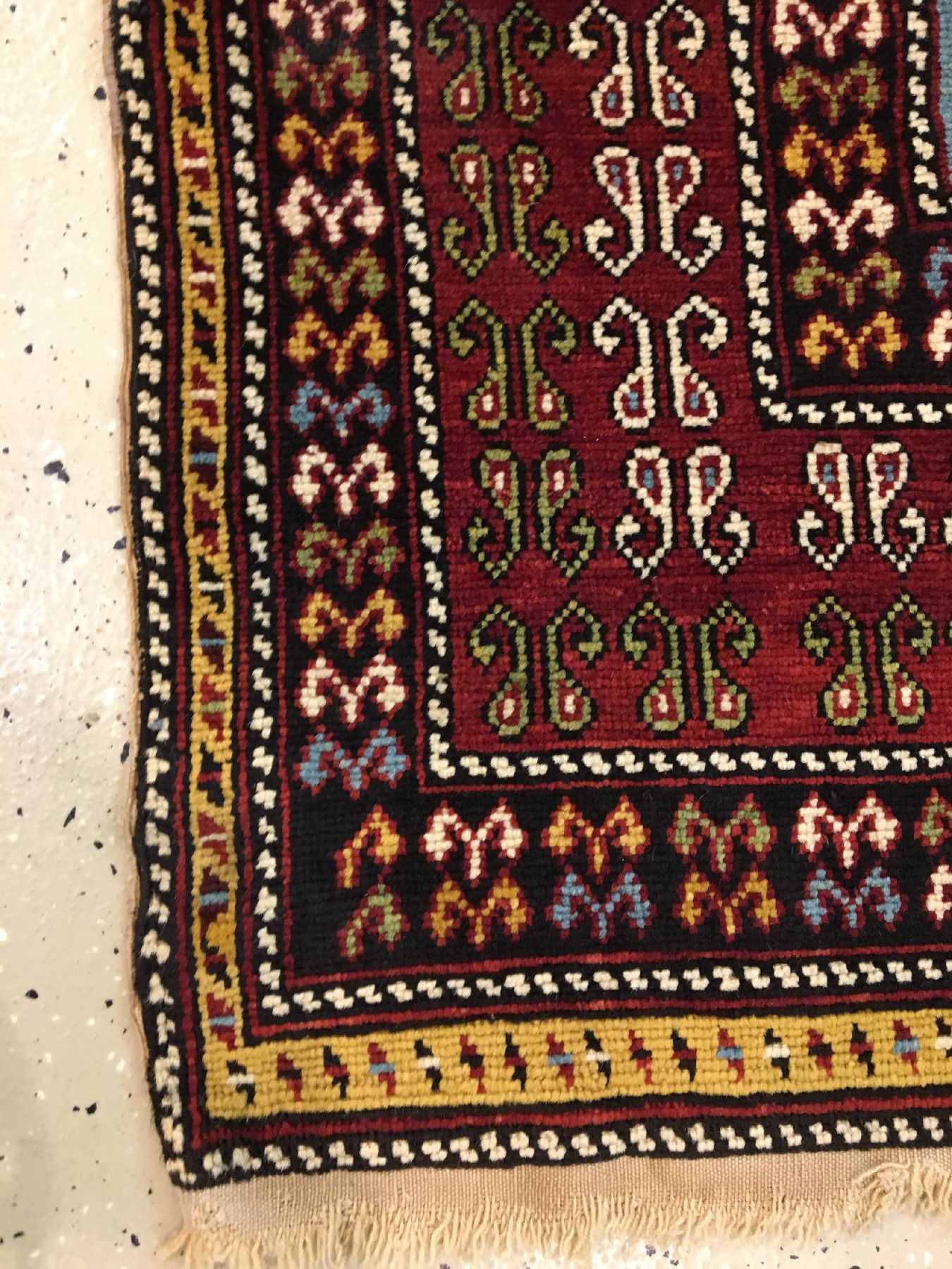 Detail h: Sehr feiner Marasali "Tachte" antik, Ostkaukasus Schirwan-Gebiet, 19.Jhd., Wolle geknüpft auf Wolle. Sehr fein geknüpfter Schirwan im ...
