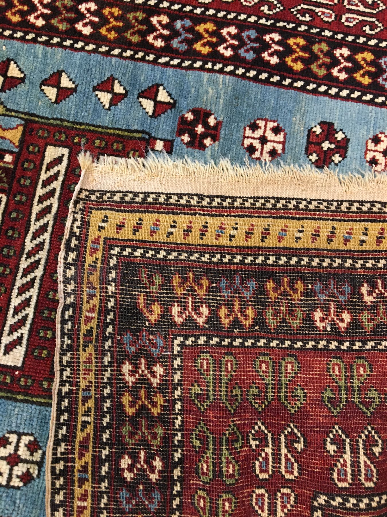 Detail i: Sehr feiner Marasali "Tachte" antik, Ostkaukasus Schirwan-Gebiet, 19.Jhd., Wolle geknüpft auf Wolle. Sehr fein geknüpfter Schirwan im ...