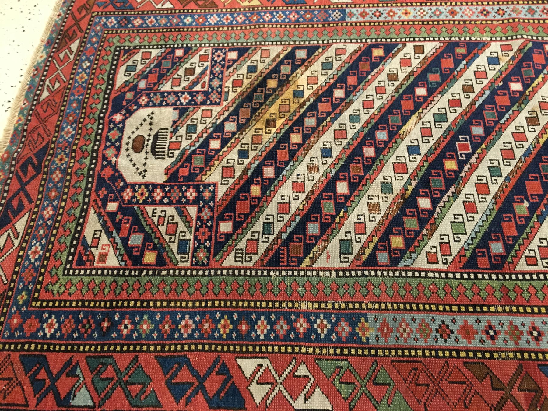 Detail c: Seltener feiner Schirwan "Gebetsteppich" antik, Ostkaukasus, 19.Jhd., Wolle geknüpftauf Wolle. Sehr feiner gestreifter Schirwan mit ...