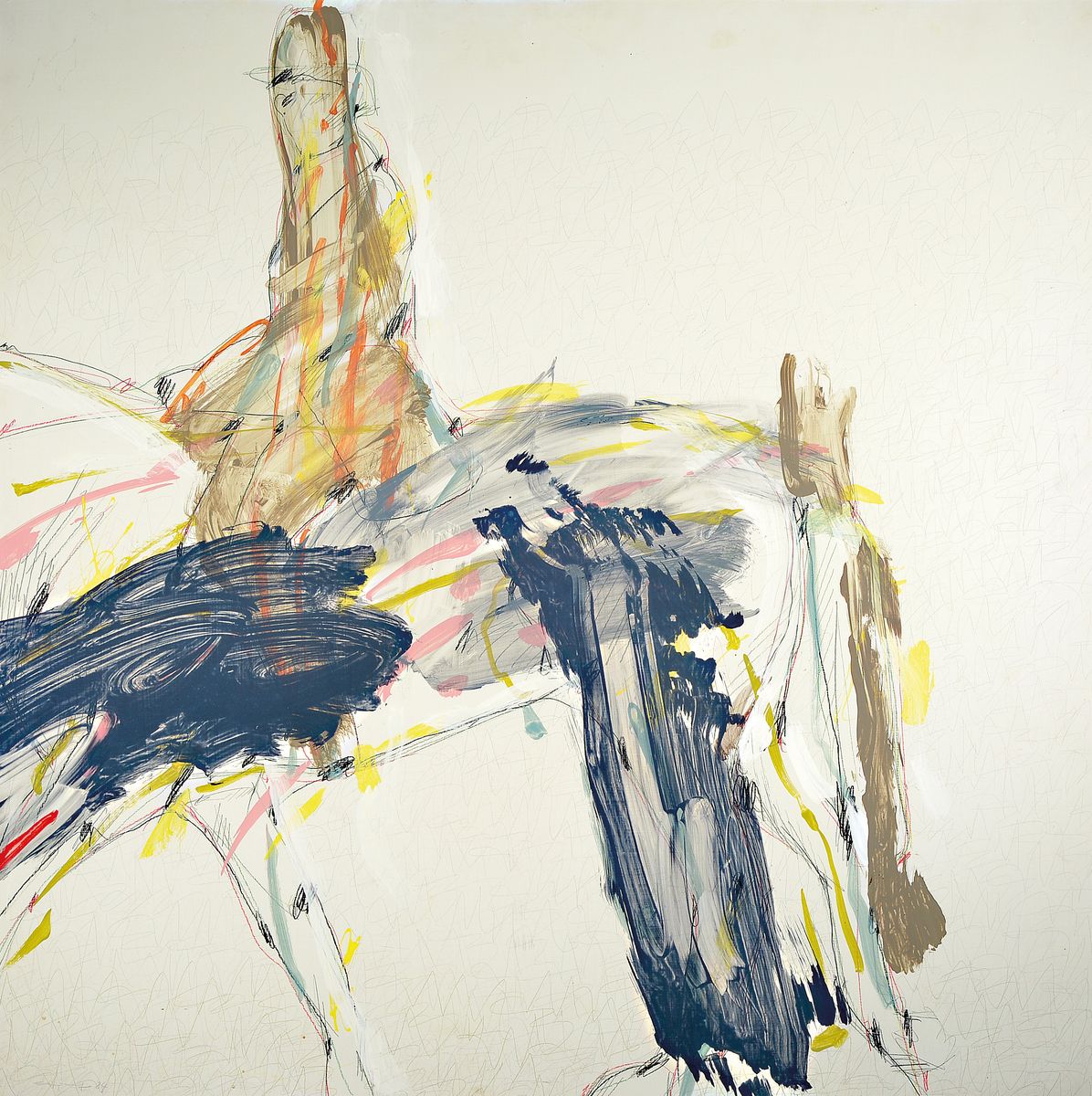 Ernst Wolf, geb. 1948, Stuttgarter Künstler,Pferd und Reiterin, Mischtechnik (Gouache und Bunt- und Bleistift) auf Holz, links unten signiert und ...