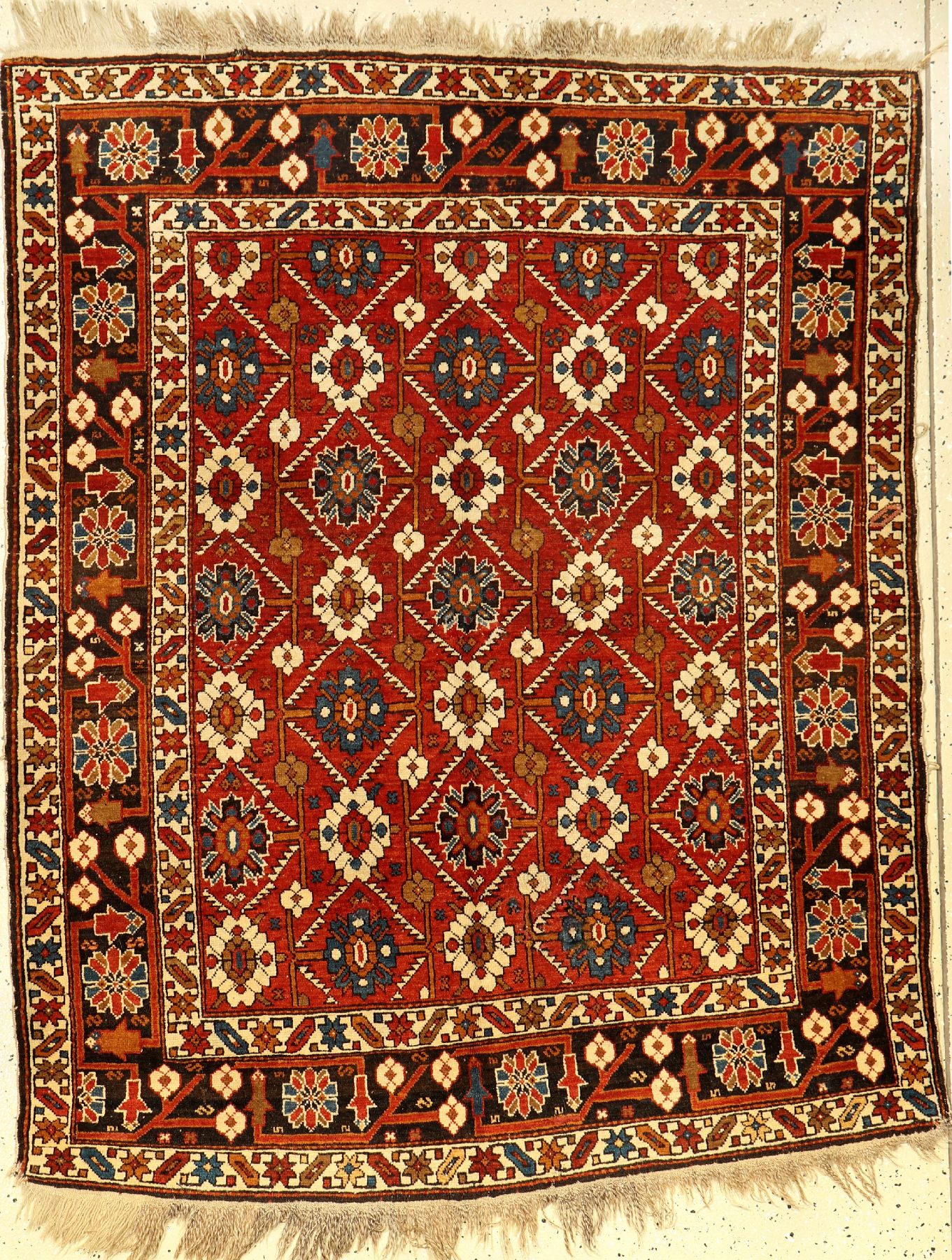 Feiner Baku antik, Ostkaukasus, Ende 19.Jhd., Wolle geknüpft auf Wolle. Feiner Schirwan aus der Baku-Region mit allover Muster, ca. 150 x 122 cm, ...