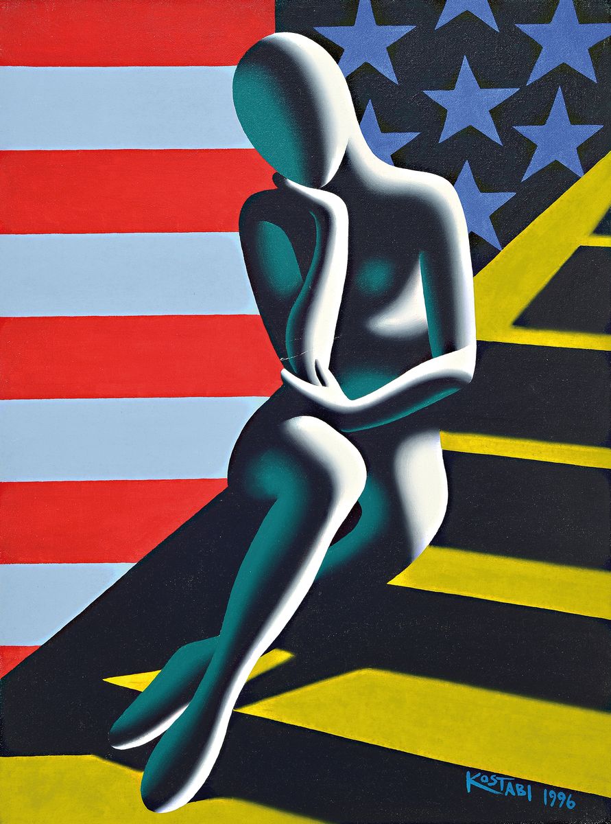 Mark Kostabi, geb. 1960, Upwardly mobile amerika, Acryl auf Lwd, signiert und dat. 1996, rückseitig betitelt, ca. 61x45.5cm