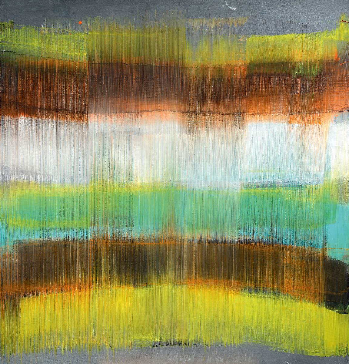 Claudia Desgranges, geb. 1953, Zeitstreifen fluo red/rouge helios/primary blue, Acryl auf Aluminium, von 2001, signiert, datiert und betitelt, ca. ...