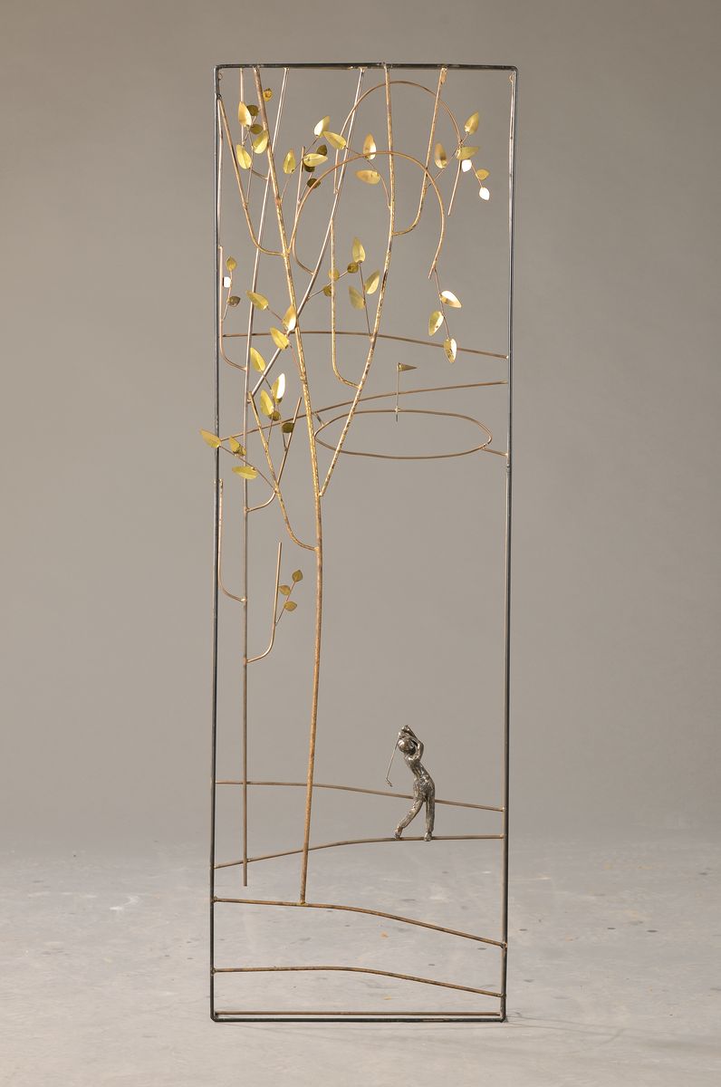 Unbekannter zeitgenössischer Künstler, Hole in One, Metallskulptur von 1976, ca. 125x38x5cm