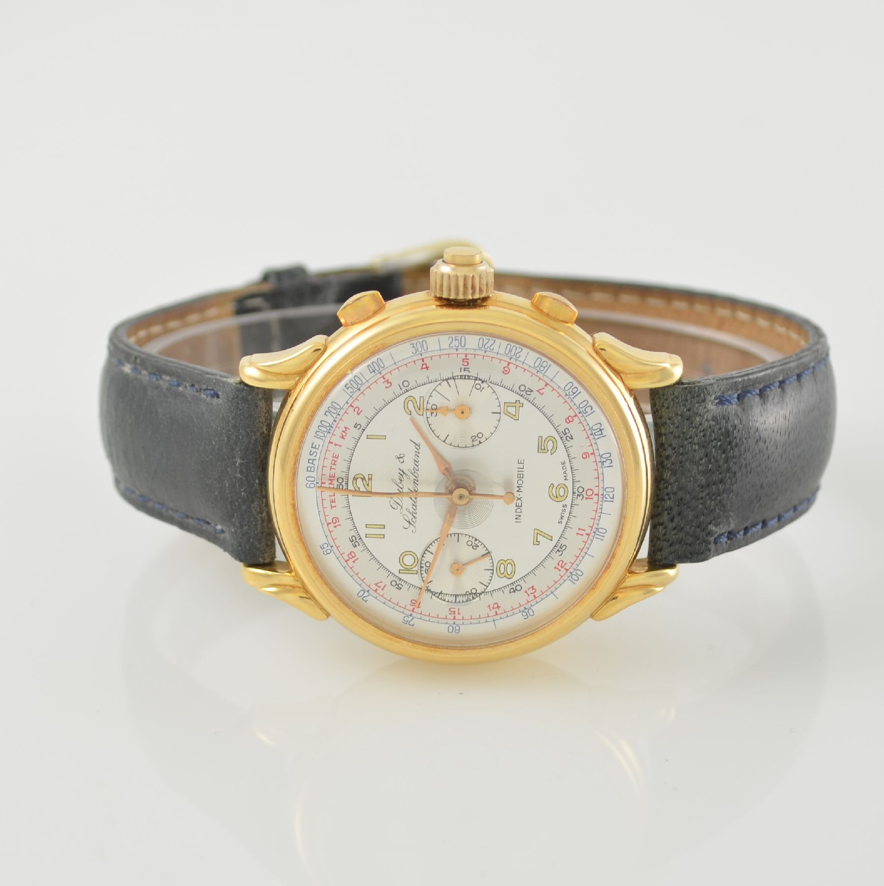 DUBEY & SCHALDENBRAND seltener, auf 50 Stück limitierter Armbandchronograph Index-Mobile mit Mono-Rattrapante, Handaufzug, Schweiz um 1990, beids. ...