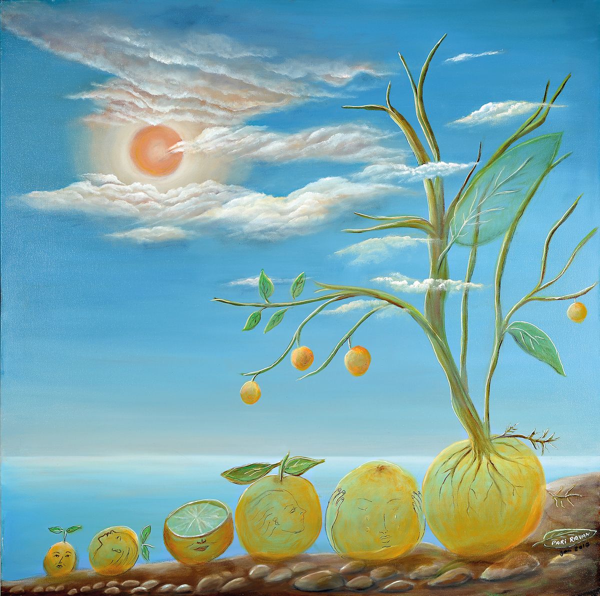 Pari Ravan, 1943 Abadan/Iran - ansässig Saint Jeannet/Nizza, Öl/Lwd., "La Vie D'un Orange", 2014, verso bezeichnet, ca. 80 x 80 cm