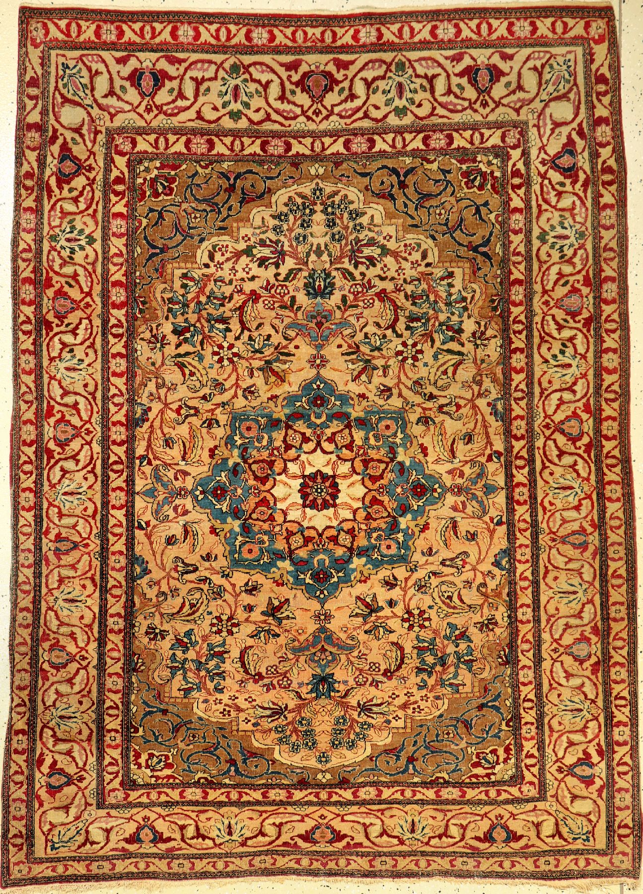 Esfahan "Ahmad" antik, Persien, 19.Jhd., Korkwolle, ca. 195 x 140 cm, EHZ: 3-4