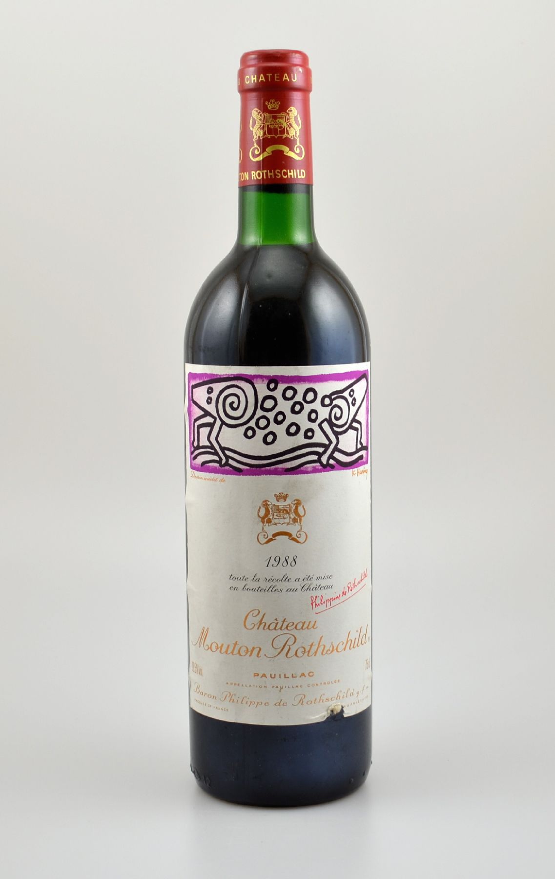 1 Flasche 1988 Chateau Mouton Rothschild, Pauillac, Premier Grand Cru Classe, ca. 75 cl, 12,5 % Vol., Füllstand: ca. top shoulder, unverkostet, ...