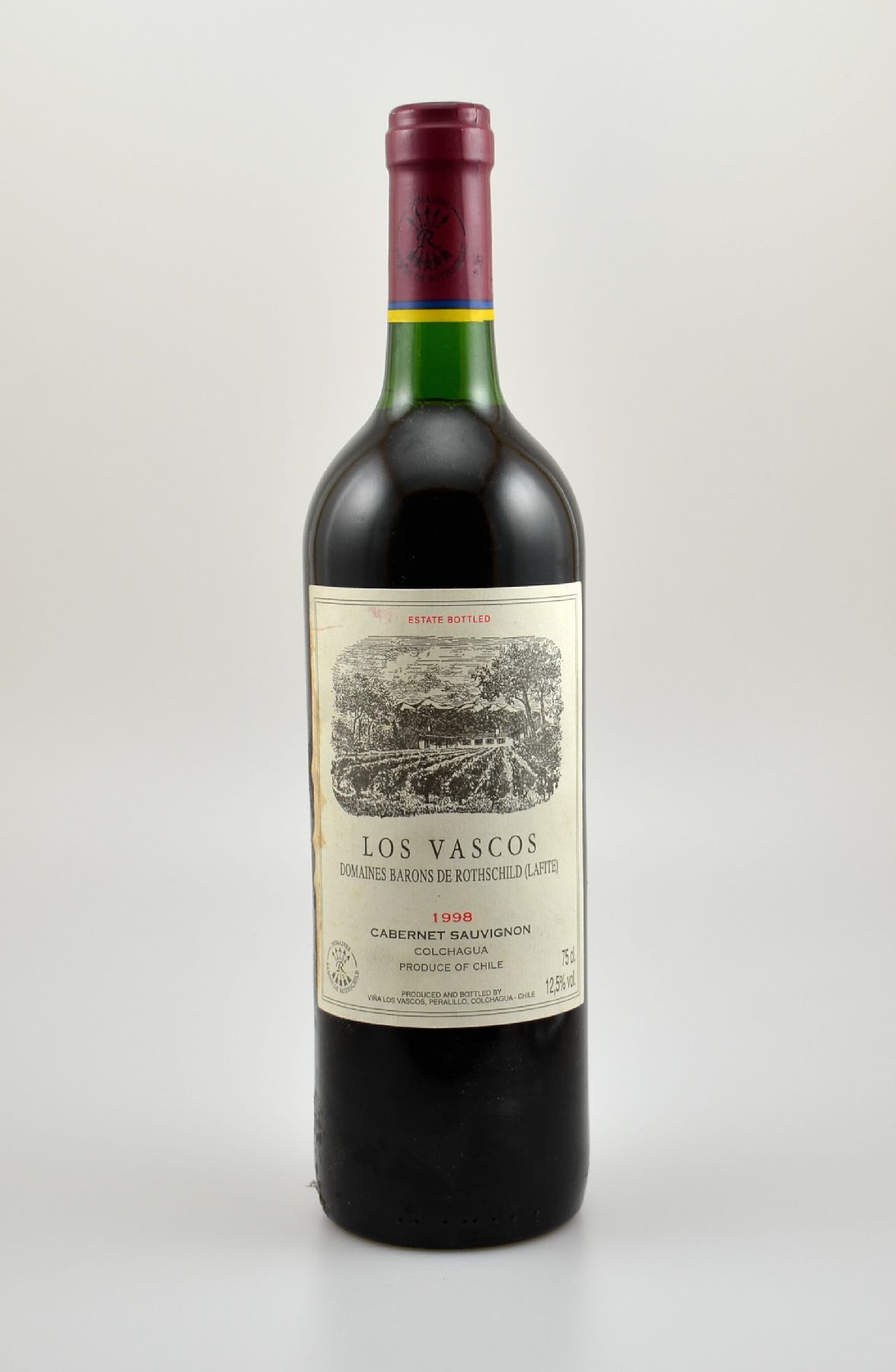 3 Flaschen 1998 Los Vascos, Domaines Barons de Rothschild (Lafite), je ca. 75 cl, 12,5 % Vol., Füllstände: je ca. top shoulder, Etiketten z.T. l. ...