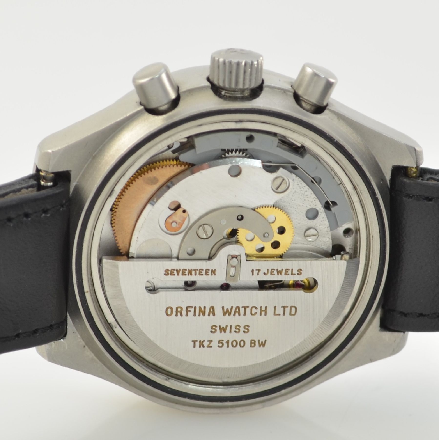 Detail h: PORSCHE DESIGN Orfina Flieger-Chronograph der Bundeswehr mit original Box & Anleitung, Schweiz um 1980, matt. Geh., Krone & Boden verschr., Vers.-Nr. ...