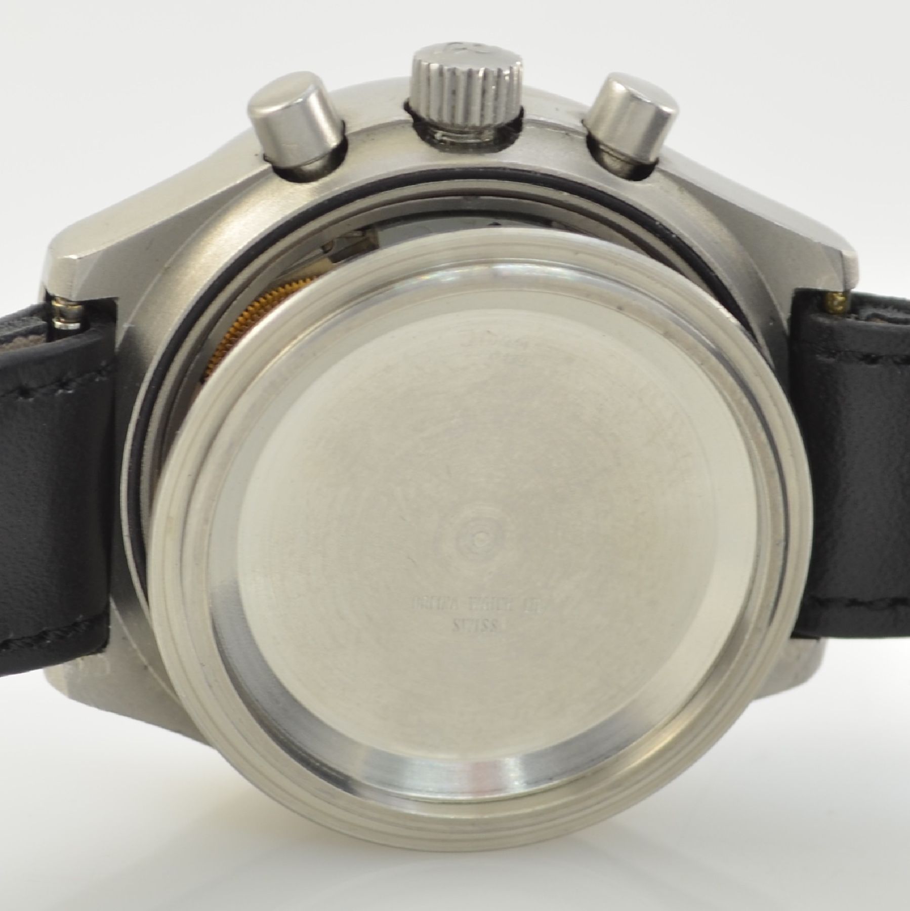 Detail i: PORSCHE DESIGN Orfina Flieger-Chronograph der Bundeswehr mit original Box & Anleitung, Schweiz um 1980, matt. Geh., Krone & Boden verschr., Vers.-Nr. ...