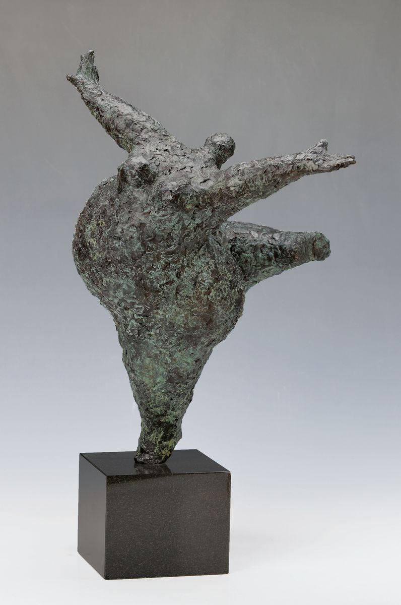Wim Heesakkers, geb. 1950, zeitgenössischer niederländischer Künstler, Balance XXVII, schwere Bronzeskulptur auf Steinsockel, sign. und num. ...