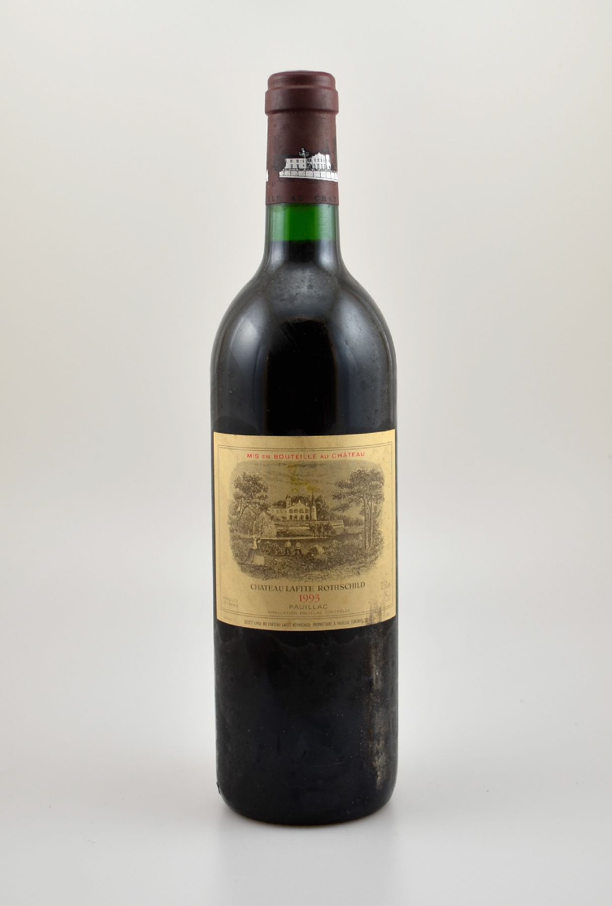 1 Flasche 1993 Chateau Lafite Rothschild, Pauillac, Premier Cru Classe, ca. 75 cl, 12,5 % Vol., Füllstand: into neck, Etikett l. beschmutzt, ...
