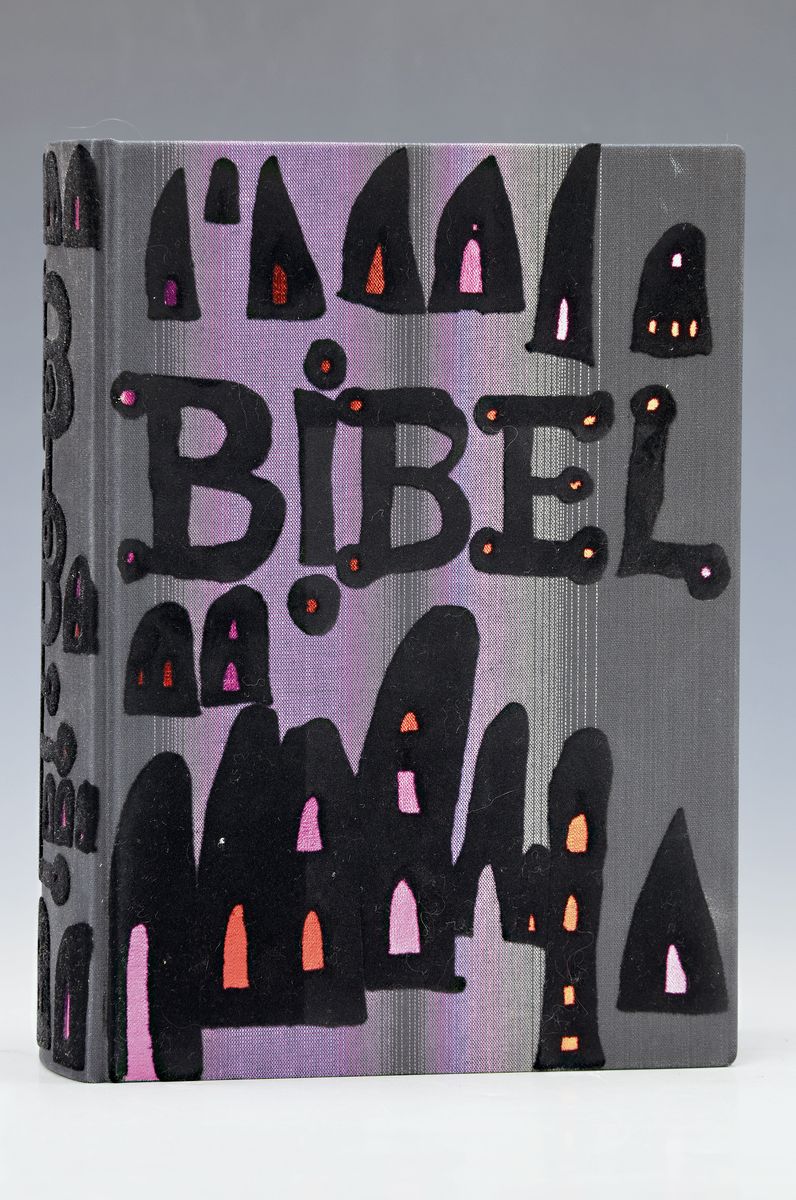 Die Bibel illustriert von Friedensreich Hundertwasser, Pattloch Verlag, 1995, Einband und Schuber von Hundertwasser gestaltet