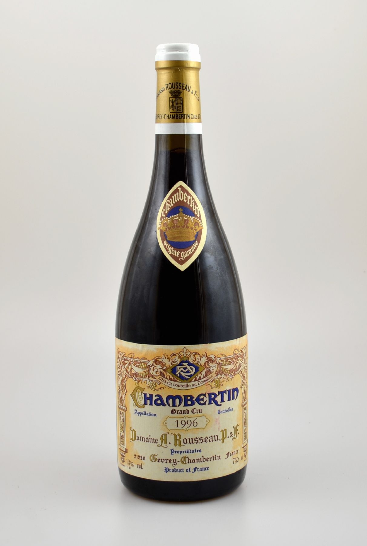 1 Flasche 1996 Domaine Armand Rousseau, Pere et Fils, Chambertin Grand Cru, ca. 75 cl, 13 % Vol., Abstand zwischen Kapsel und Wein: ca. 0,5 cm, sehr ...