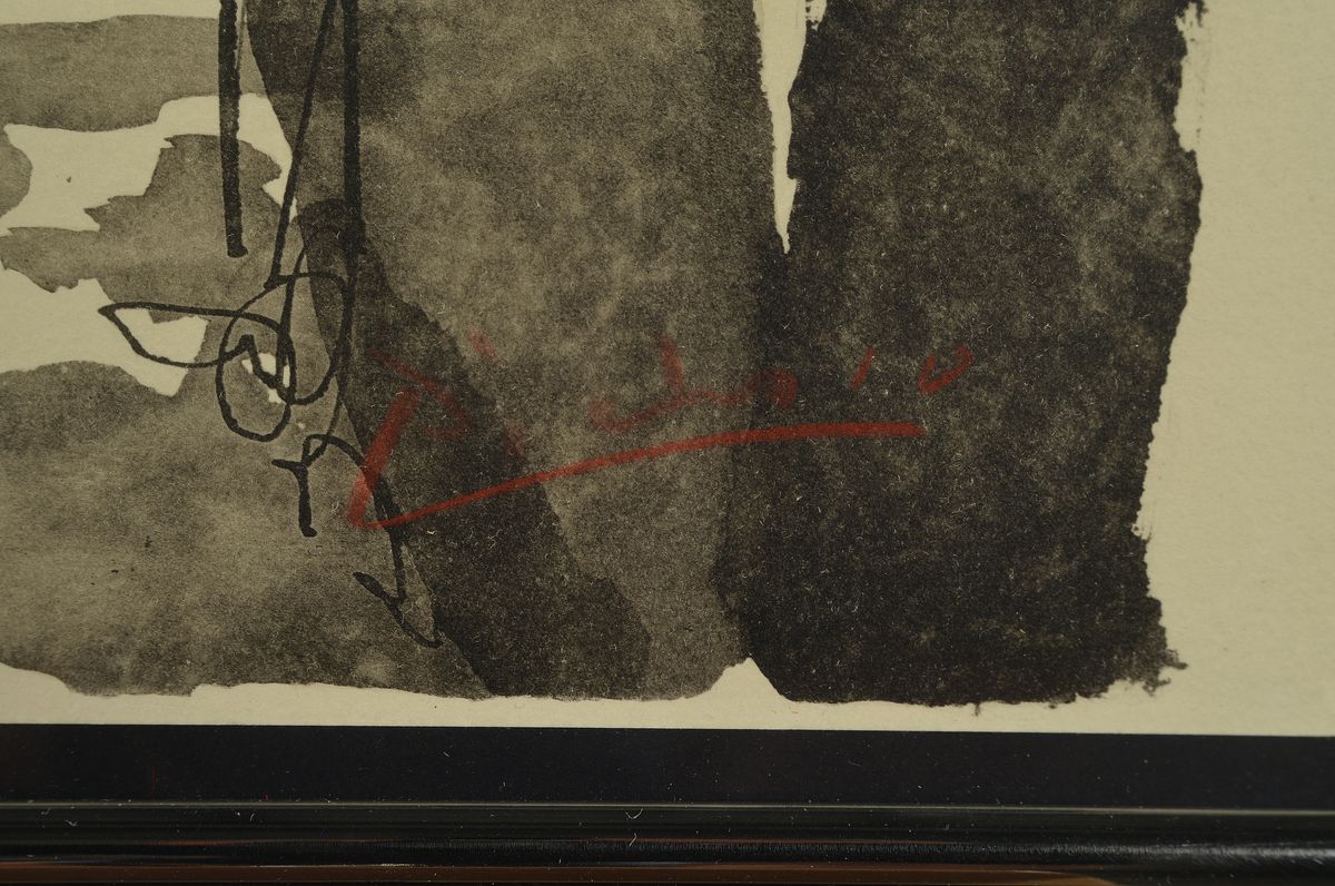 Detail a: Pablo Picasso, 1881-1973, Picador et Femme, Lichtdruck von 1960 auf Velins von Arches nach einer lavierten Federzeichnung aus dem Portfolio Toros, ...
