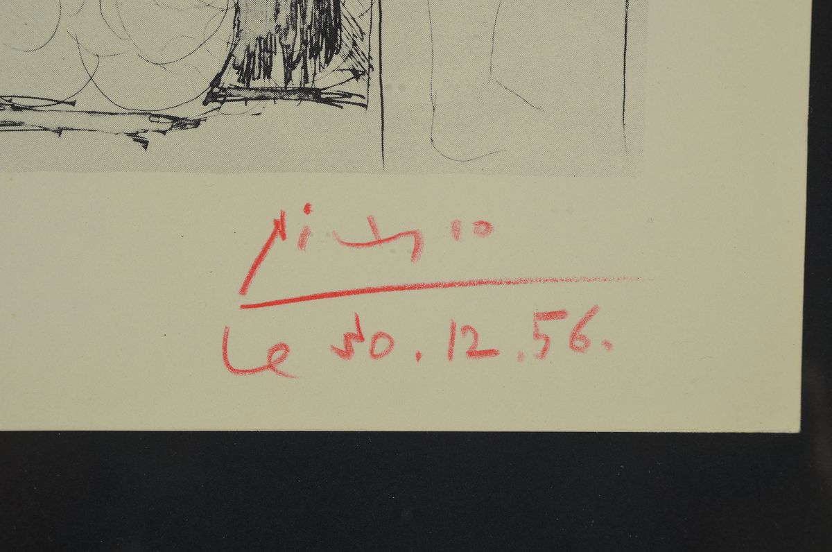 Detail a: Pablo Picasso, 1881-1973, Farboffset, rechts unten mit rotem Farbstift signiert und dat. 30.12.56, links unten Stempel der Galerie Mathias Fels ...